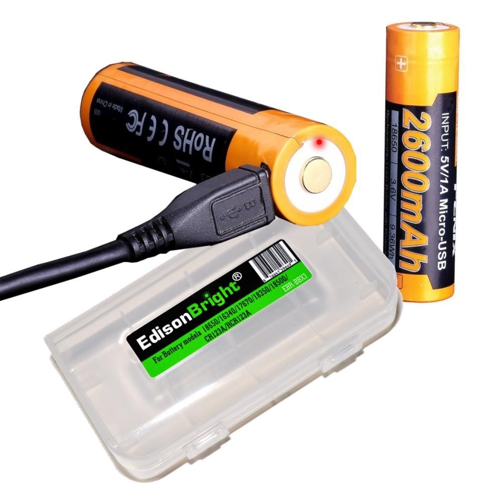 2 Pack Fenix ARB-L18-2600U direct USB rechargeable 2600mAh Li-ion battery