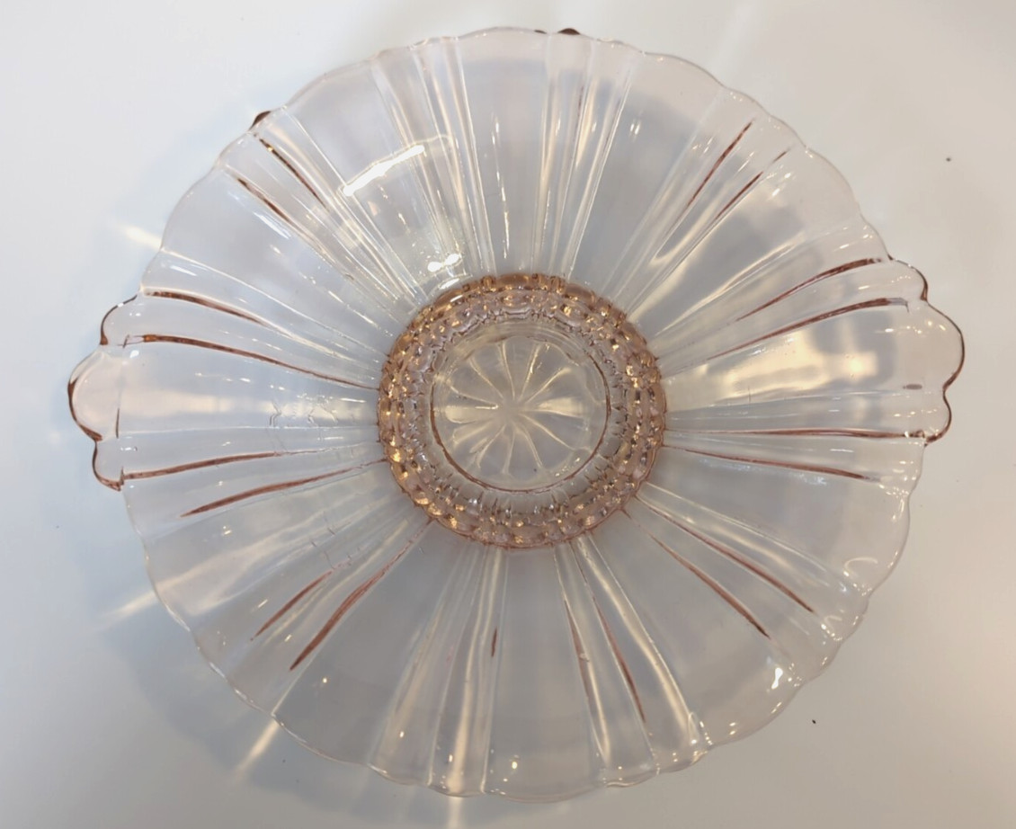 Antique Pink Anchor Hocking Sunflower Old Cafe Depression Glass Dish 8.5" / 21cm