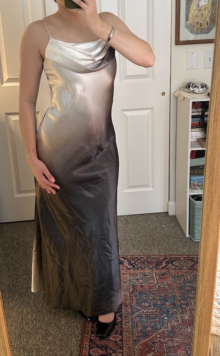 VTG Y2K Jump Prom Gown Ombre Gray Cowl Maxi Dress Whimsygoth 90s Size 3/4 XS