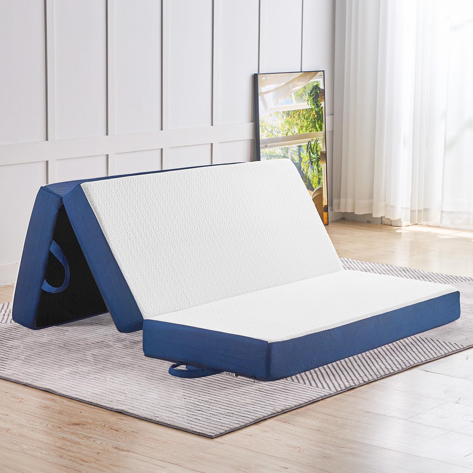 Folding Mattress Full Size,4 inch Memory Foam Tri Portable Trifold Mattress T...