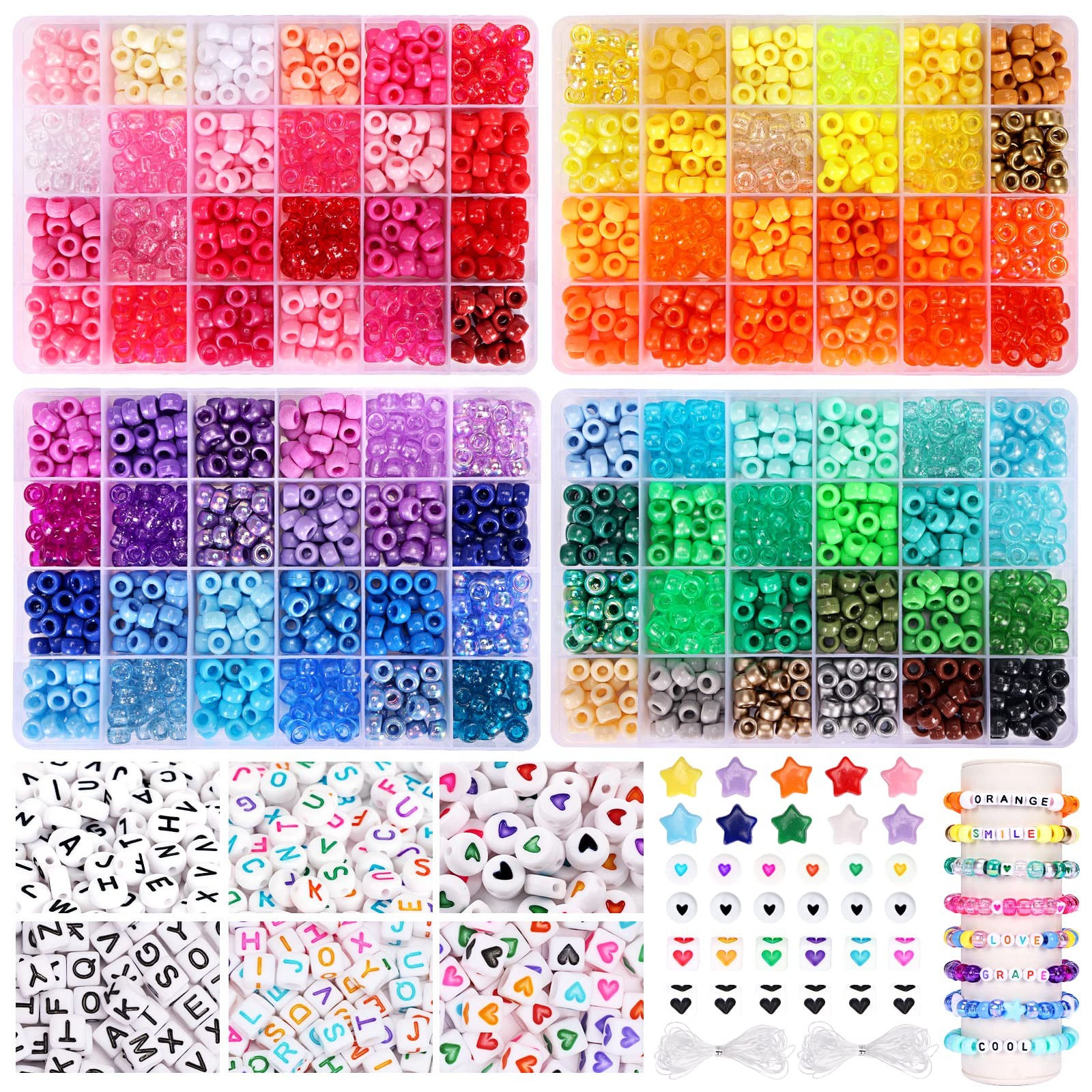 QUEFE 96 Colors 3000pcs Pony Beads Bracelet Making Kit 6*9mm, 96-color 