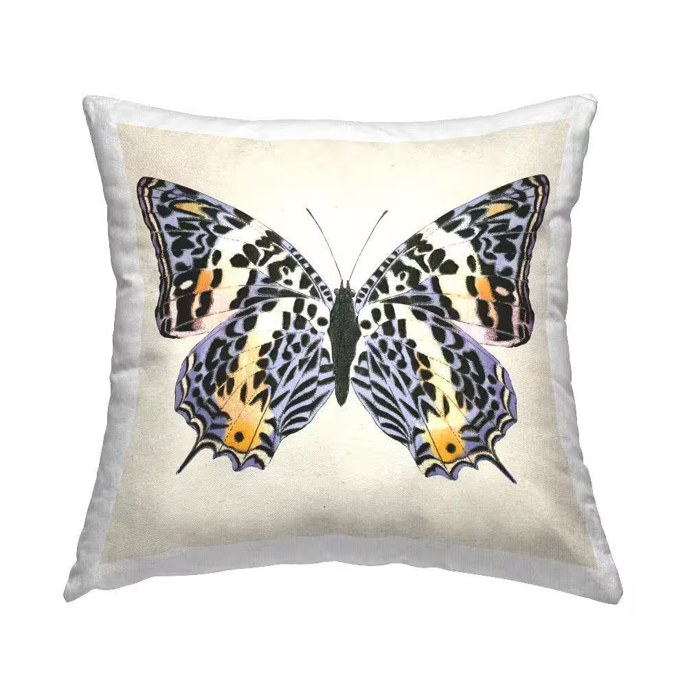 Speckled Butterfly Sketch Black Print Polyester 18 In. X 18 In. Throw Pillow