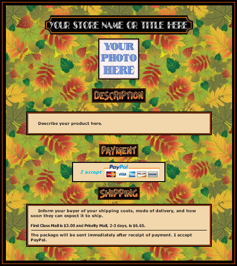 AUCTION TEMPLATE Autumn Leaves Design - FREE SHIPPING