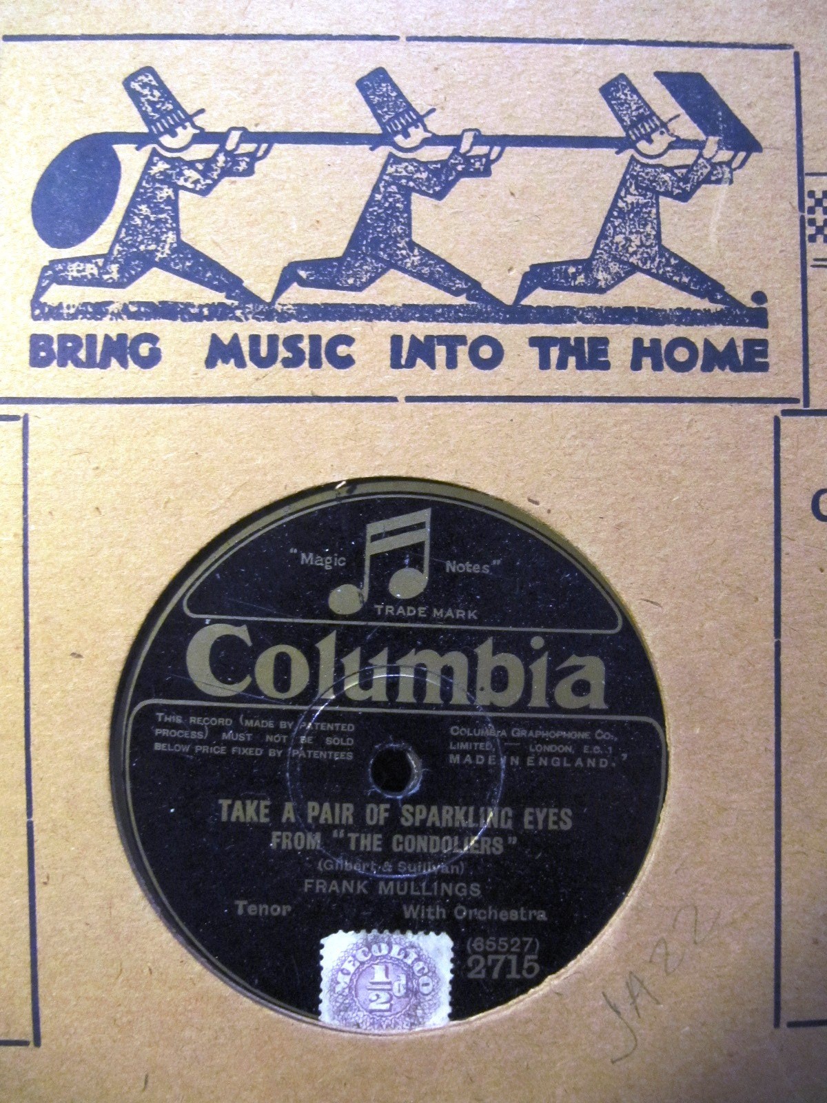 1916 FRANK MULLINGS TENOR GONDOLIERS Take a pair of sparkling Eyes Minstrel Boy