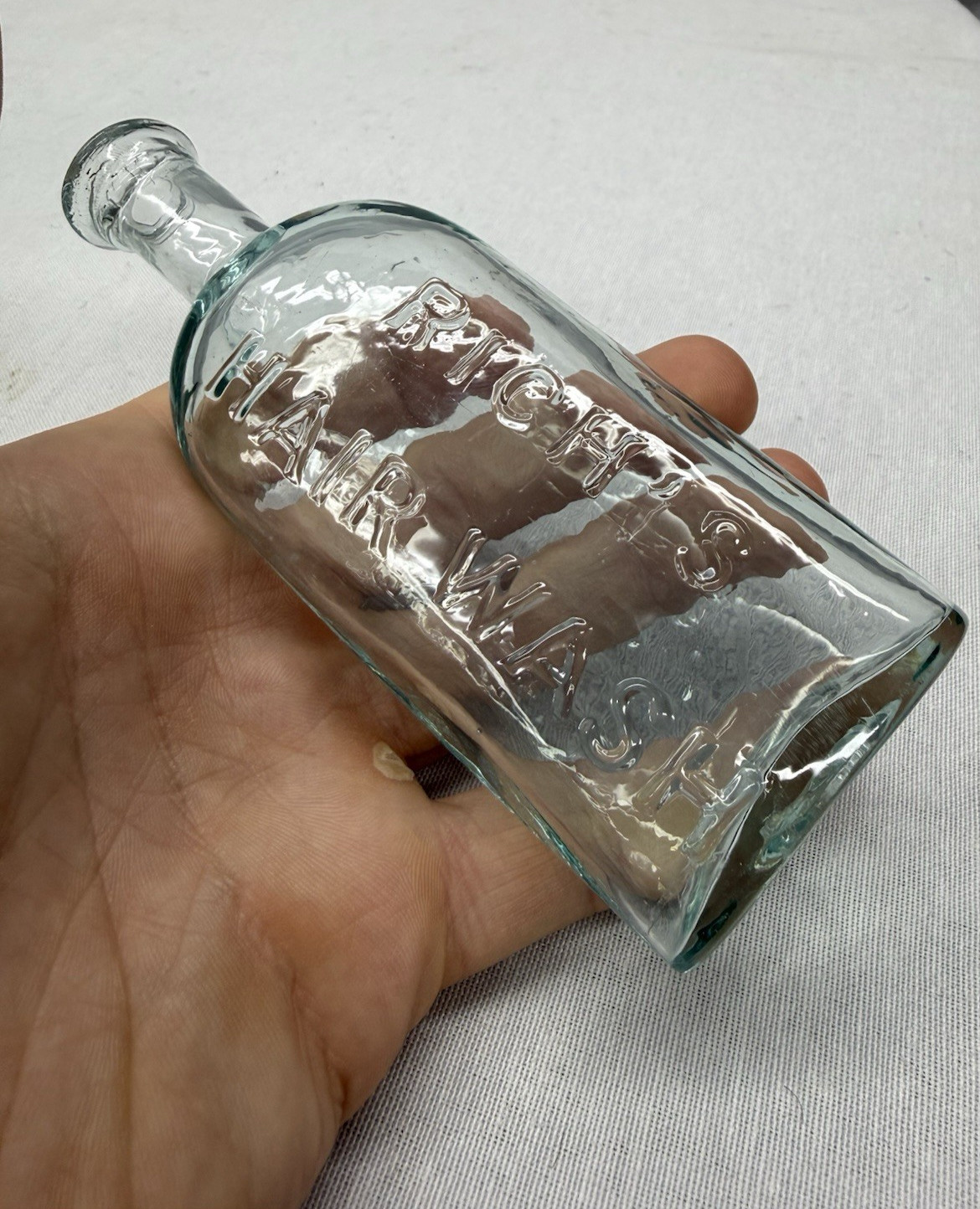 Antique 1840's "Rich's Hair Wash" Pontil Medicine Bottle - Troy, New York