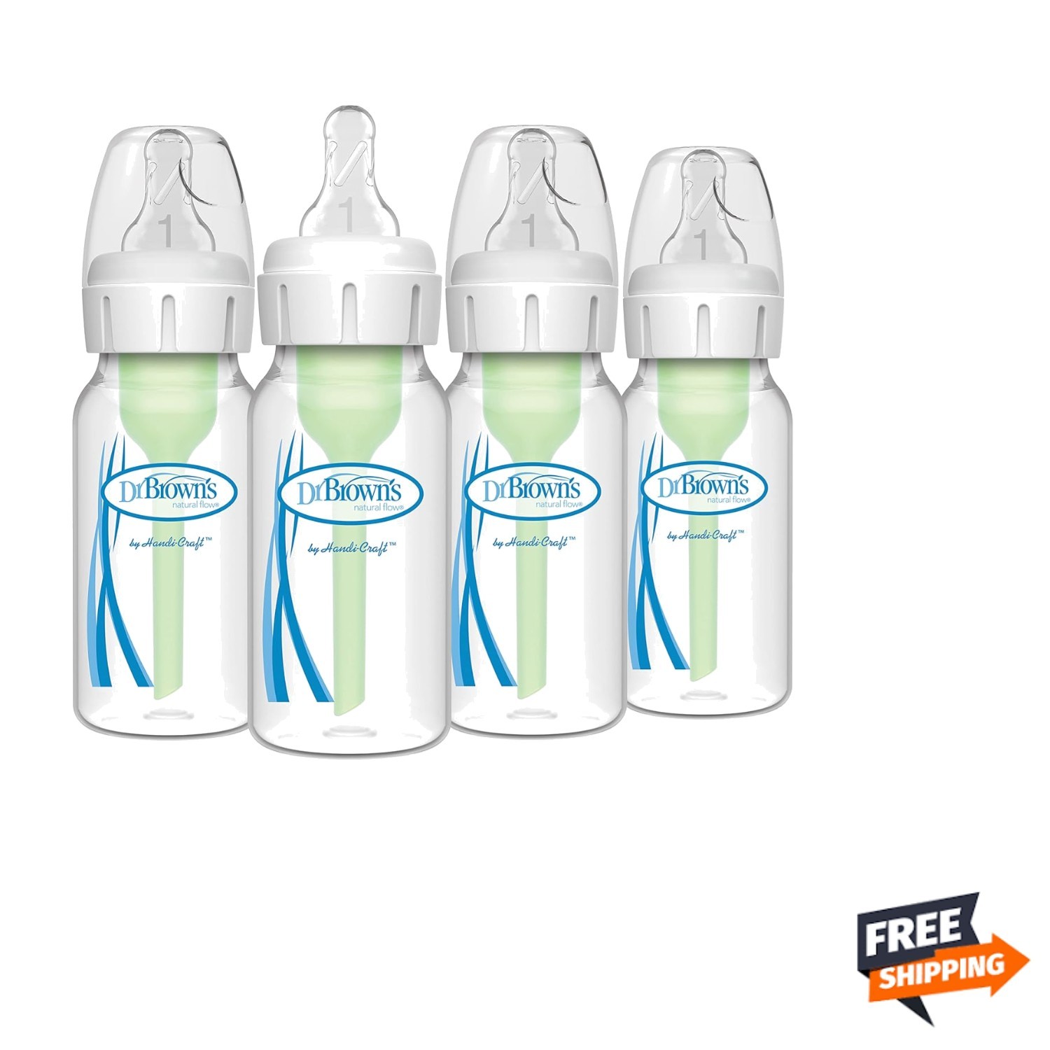 Natural Flow Anti-Colic Options+ Narrow Baby Bottle, 4 oz/120 mL, with Level ...