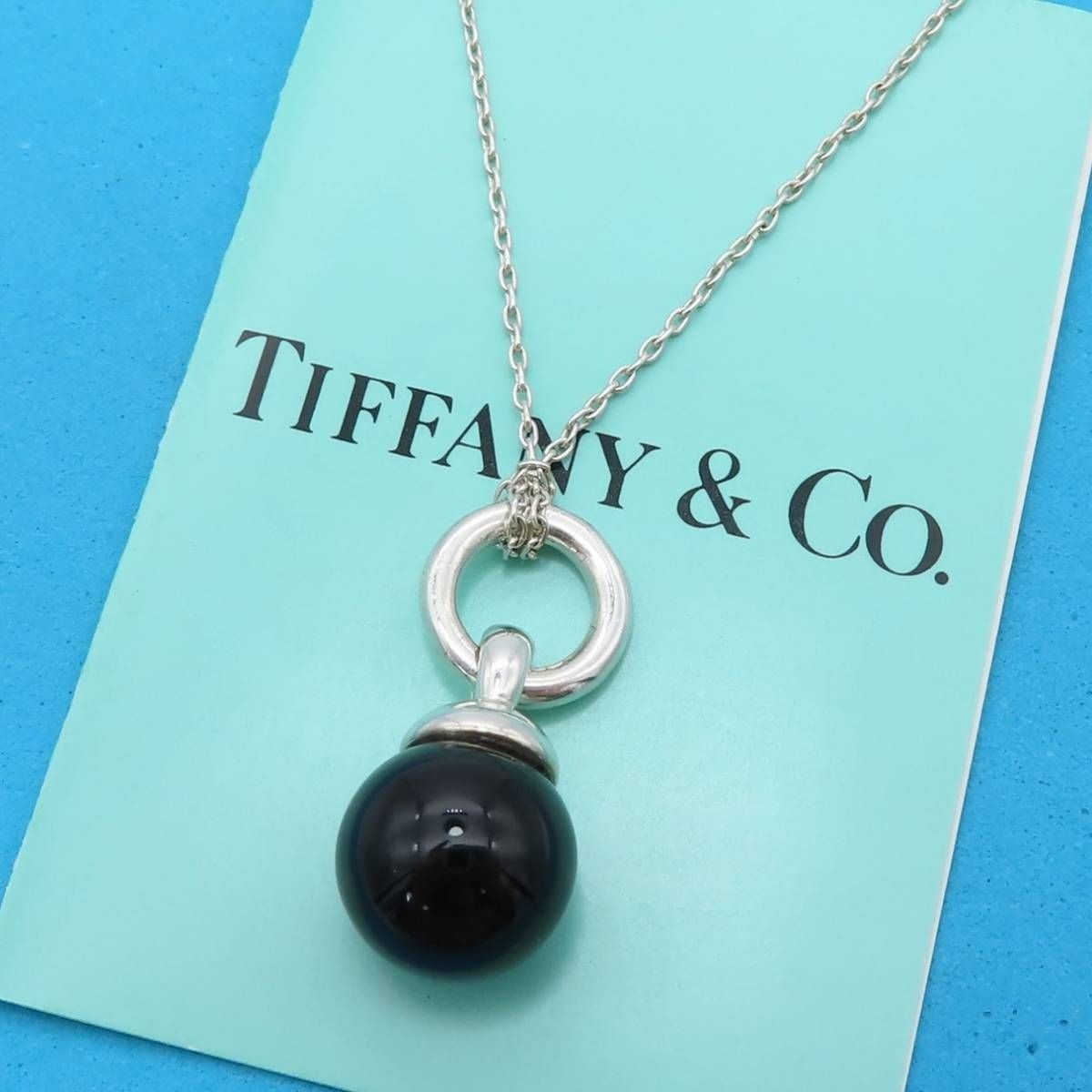 Rare Tiffany & Co. Vintage Onyx Ball Necklace Sterling Silver SV925 Black