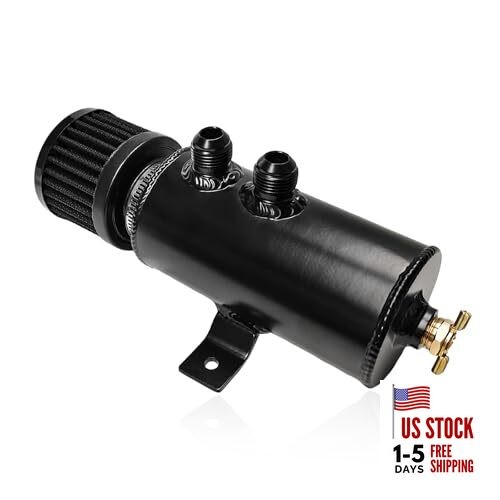 10AN Baffled Oil Catch Can, 750ml 2-Port Reservoir Tank with Breather Black