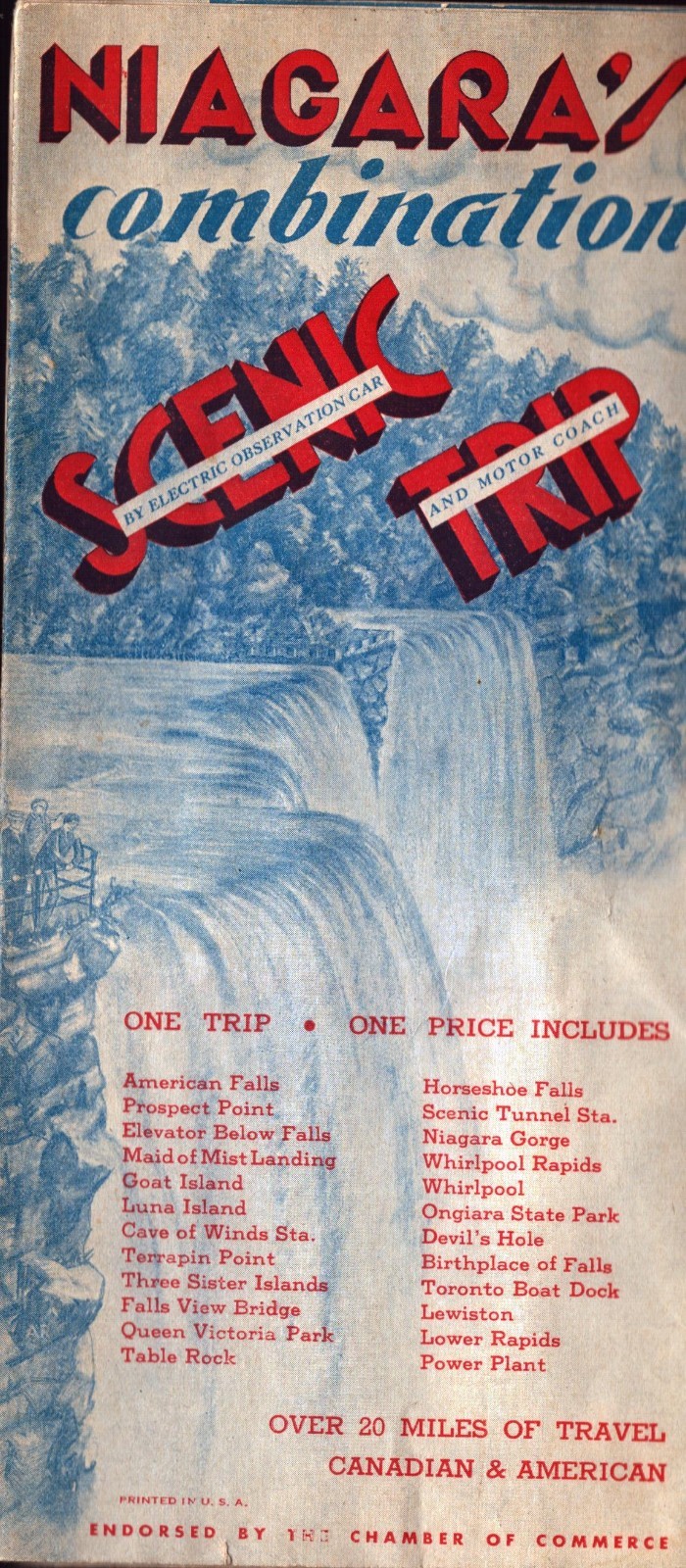 1930s Niagara Falls Scenic Trip Foldout Tourist Map Gray Line Brochure