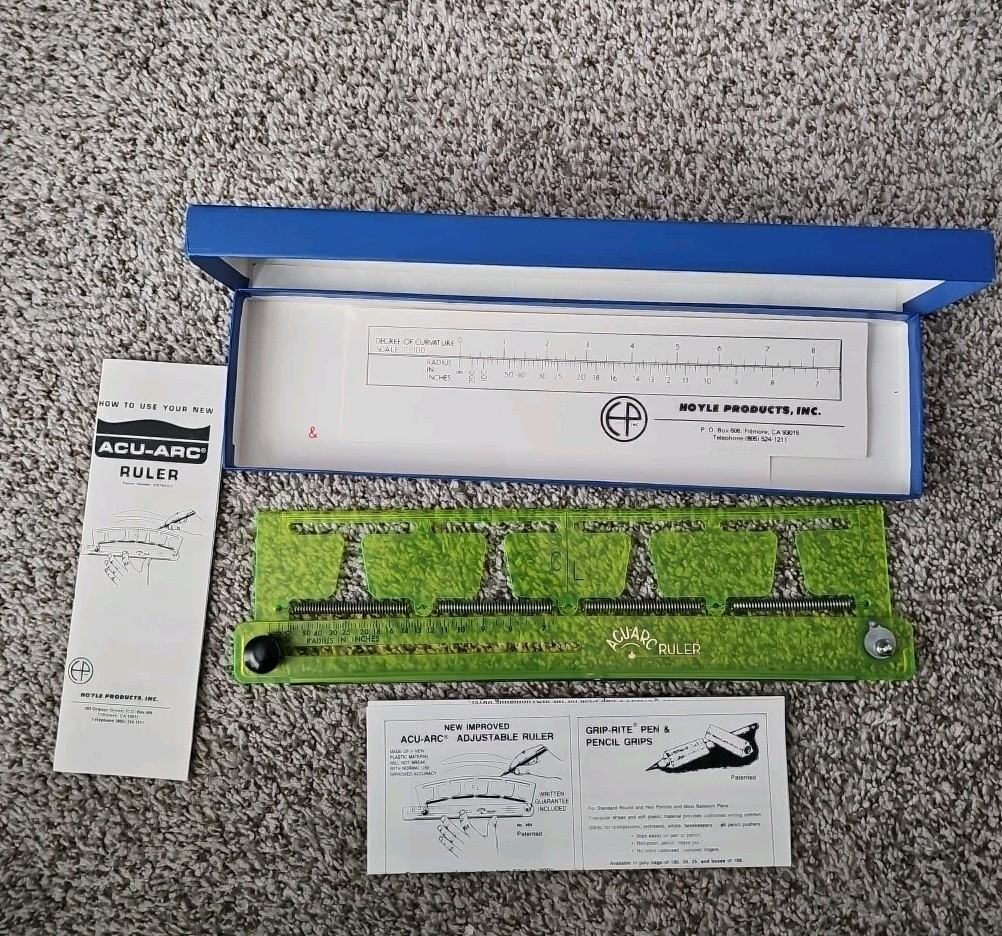 ACU-ARC Adjustable Radius Ruler Drafting Tool In Original Box Vintage By Hoyle