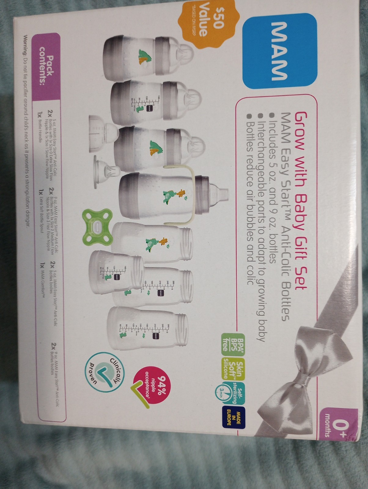 MAM Grow With Baby Gift Set 11-Piece Anti-Colic BPA-Free Wide Neck Bottle Set