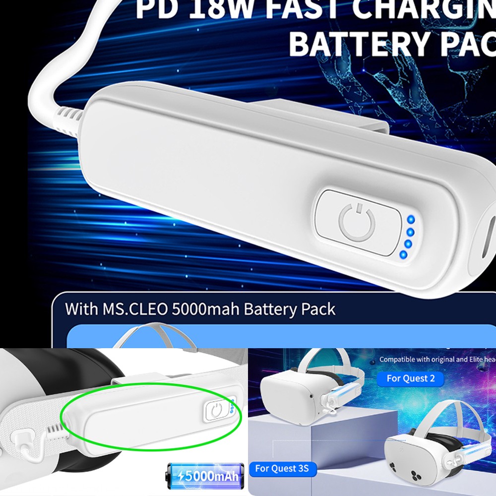 Power Bank 5000mAh Battery Pack Fast Charging for Quest 3S/3/2 VR glasses