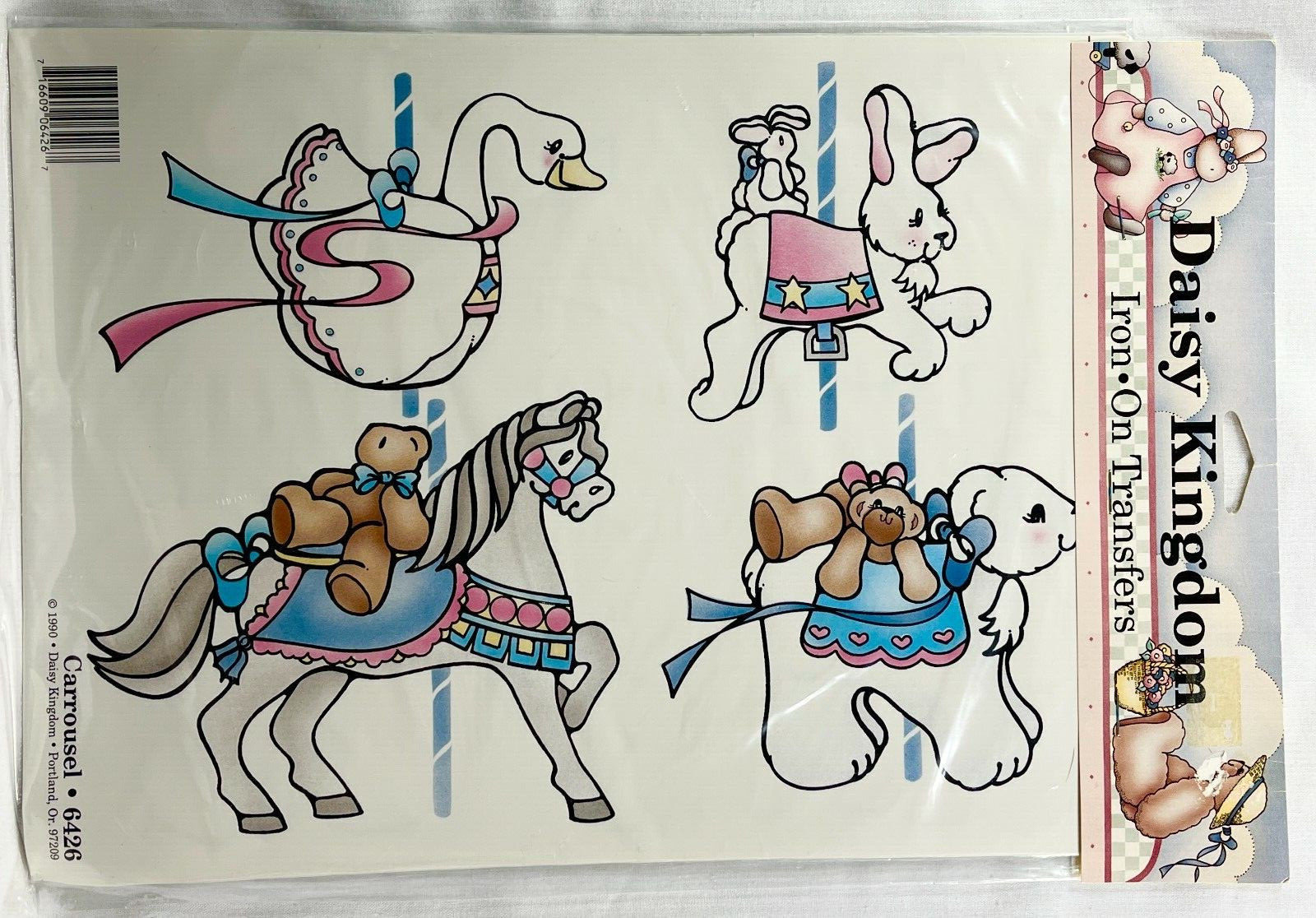 NEW 1990 Daisy Kingdom Carousel 6426 Iron On Fashion Transfer Horse Rabbit 10724