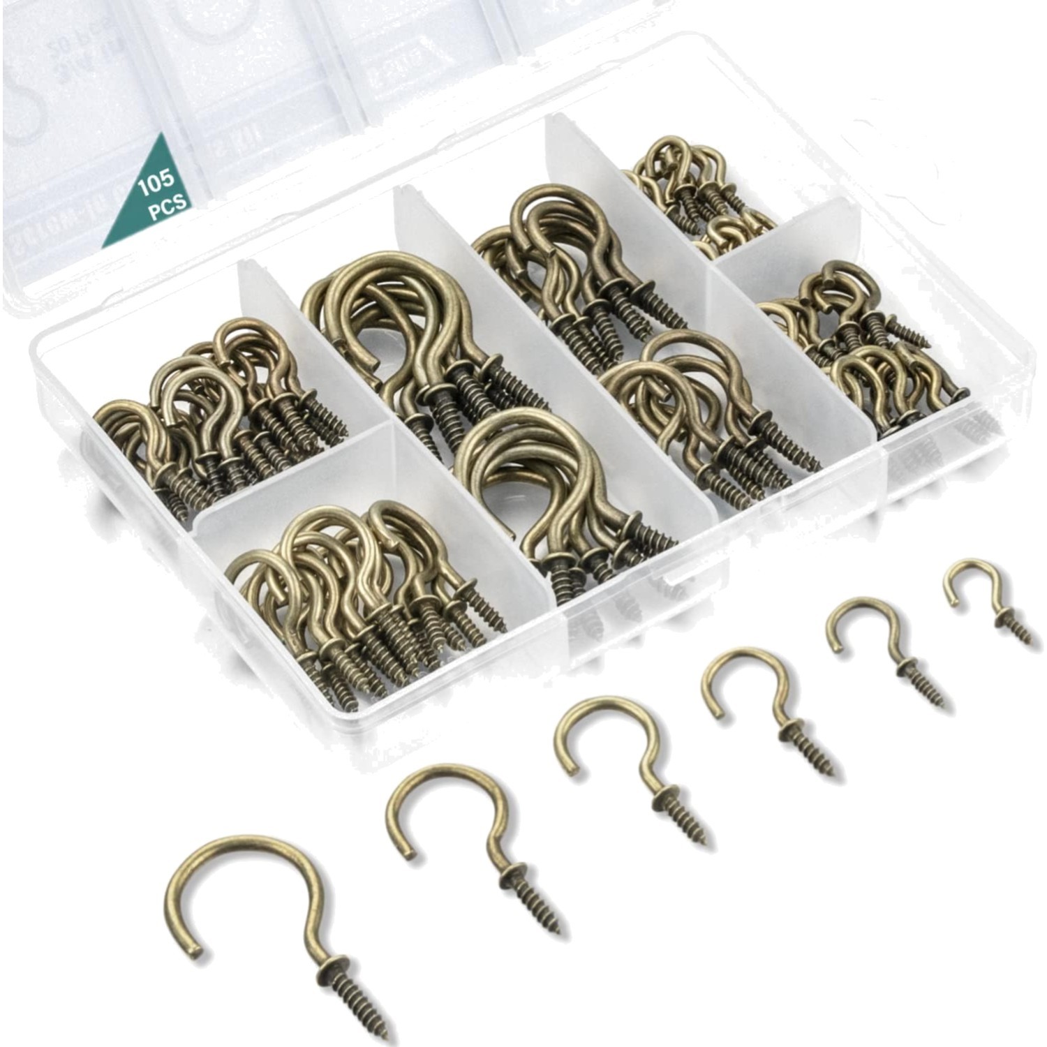 Screw Hooks 105 Pcs Assorted Sizes Bronze Cup Hooks for Hanging and Storage