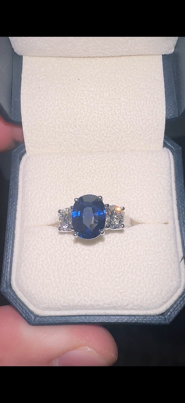 Barmakian Jewelers Sapphire Diamond Oval Platinum Ring Prong Setting