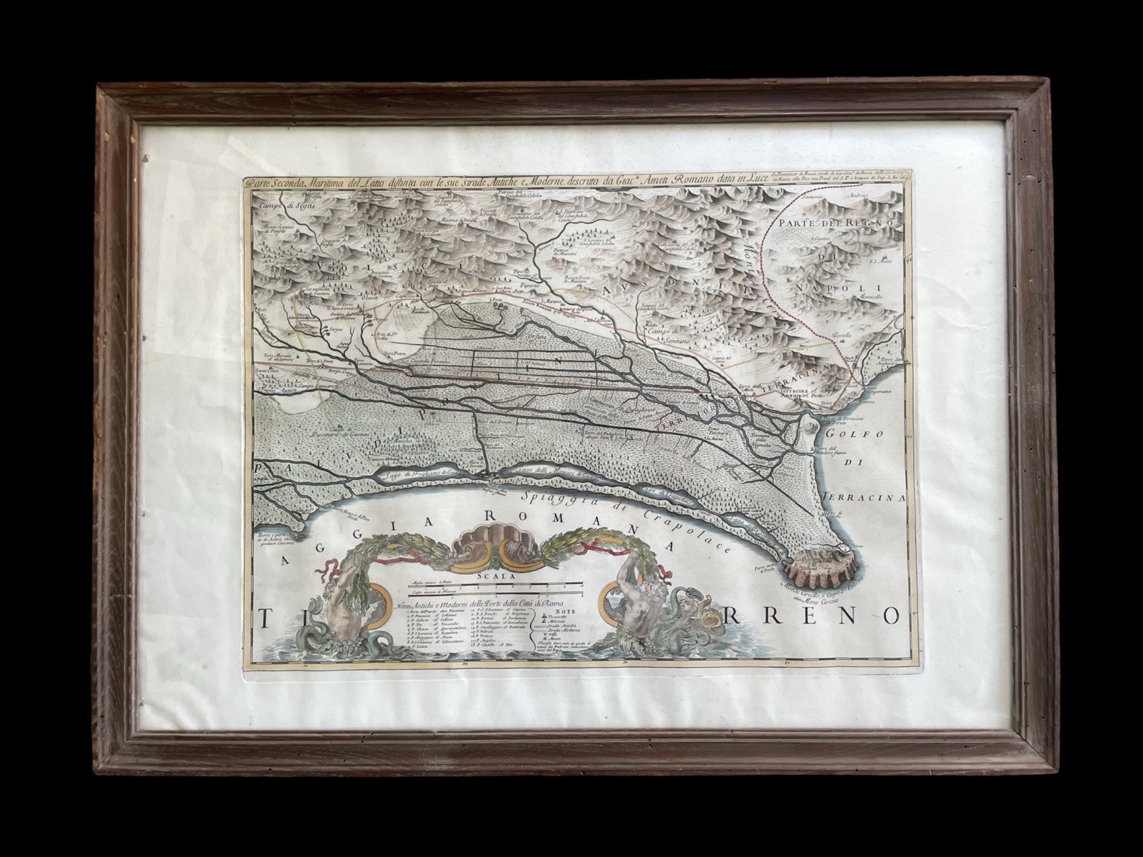 Antique Map Rome ITALY 1693 GIACOMO ROSSI Large Color Engraved 17th Century RARE