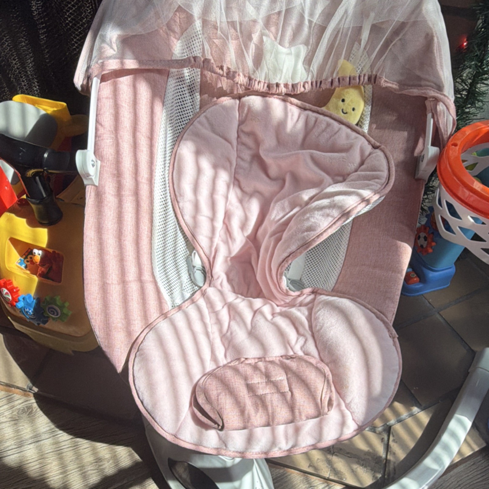 Pink and White Infant Baby Swing with Canopy, Washable Cover, Comfortable Design