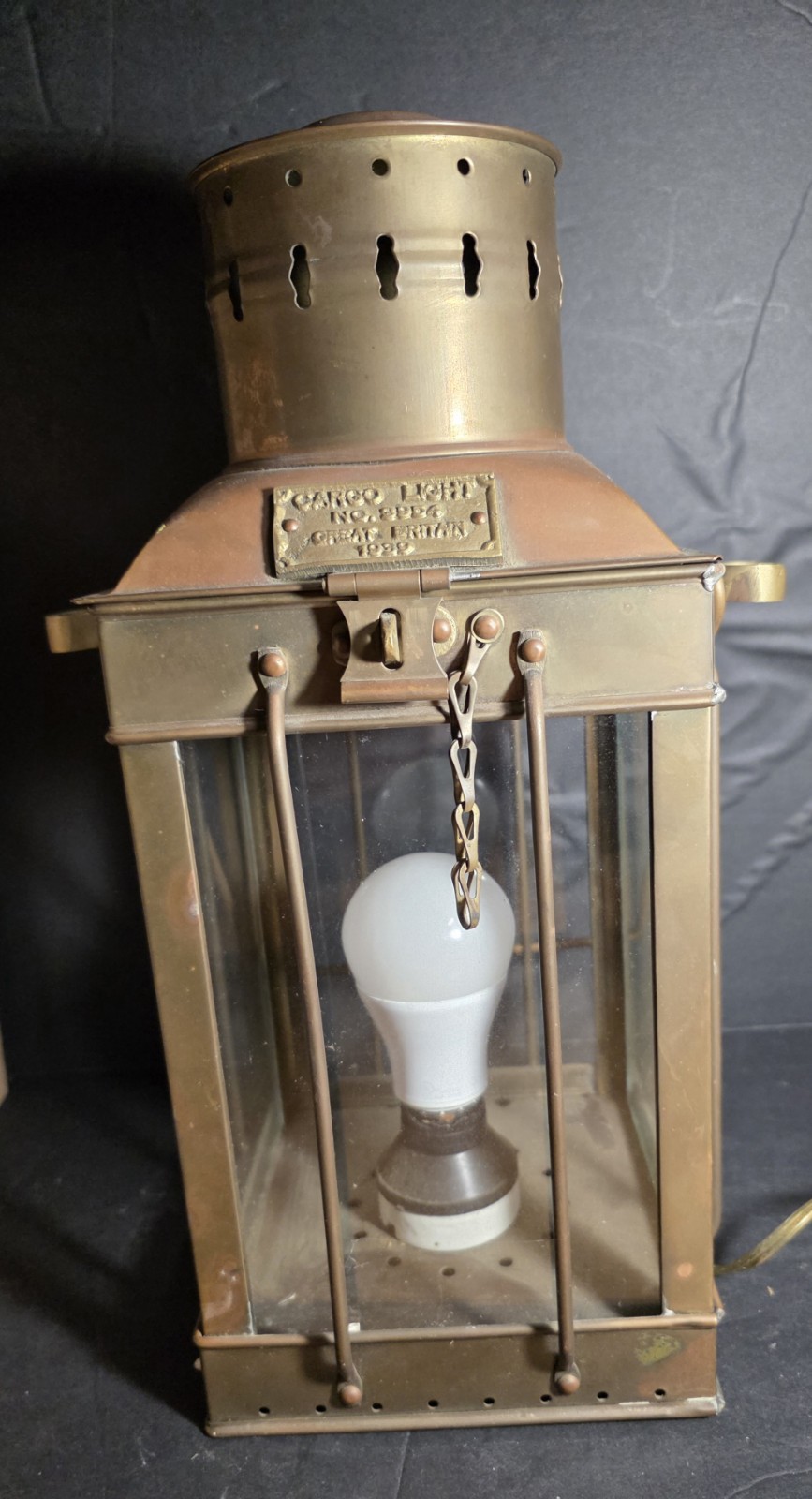 Vintage Brass & Copper Cargo Light No. 3954 Great Britain 1939 Converted To Elec