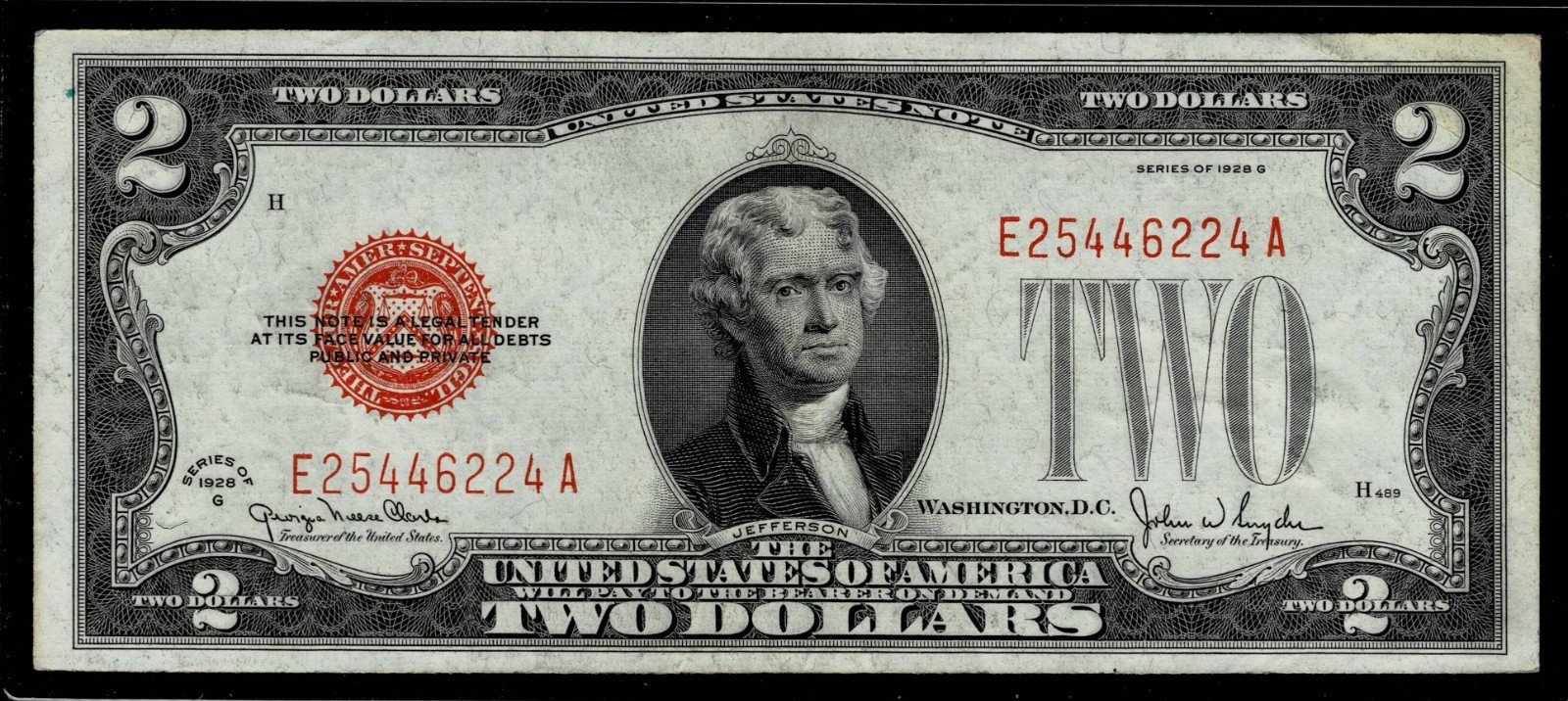 1928-G $2 Red Seal United States Note~EXTREMELY FINE