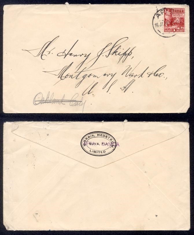 SAMOA 1c SINGLE 1928 TO USA