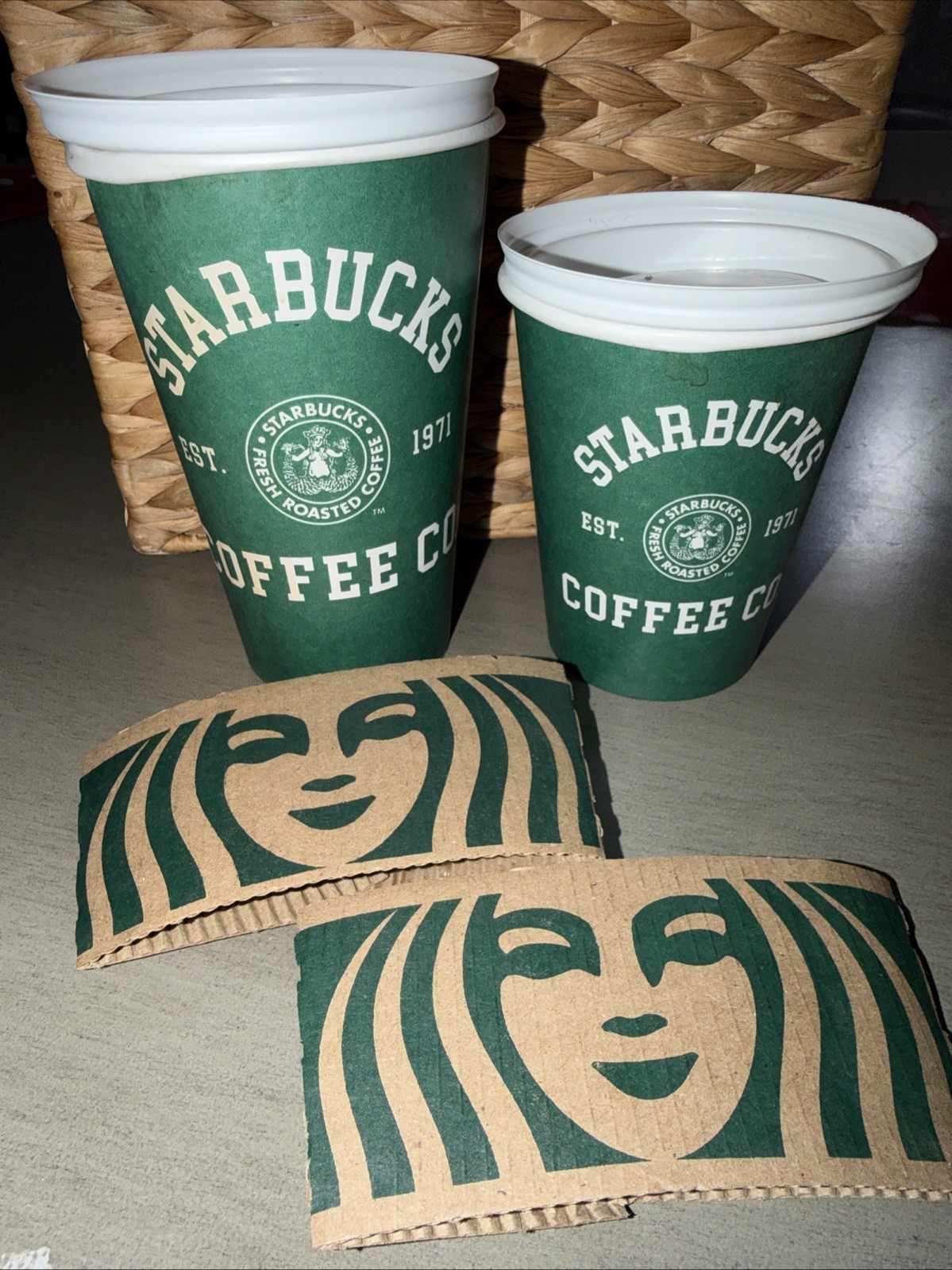 2STARBUCKS COFFEE CO EST 1971 COLLECTOR CUP HOT DRINK 1 TALL 1 GRANDE