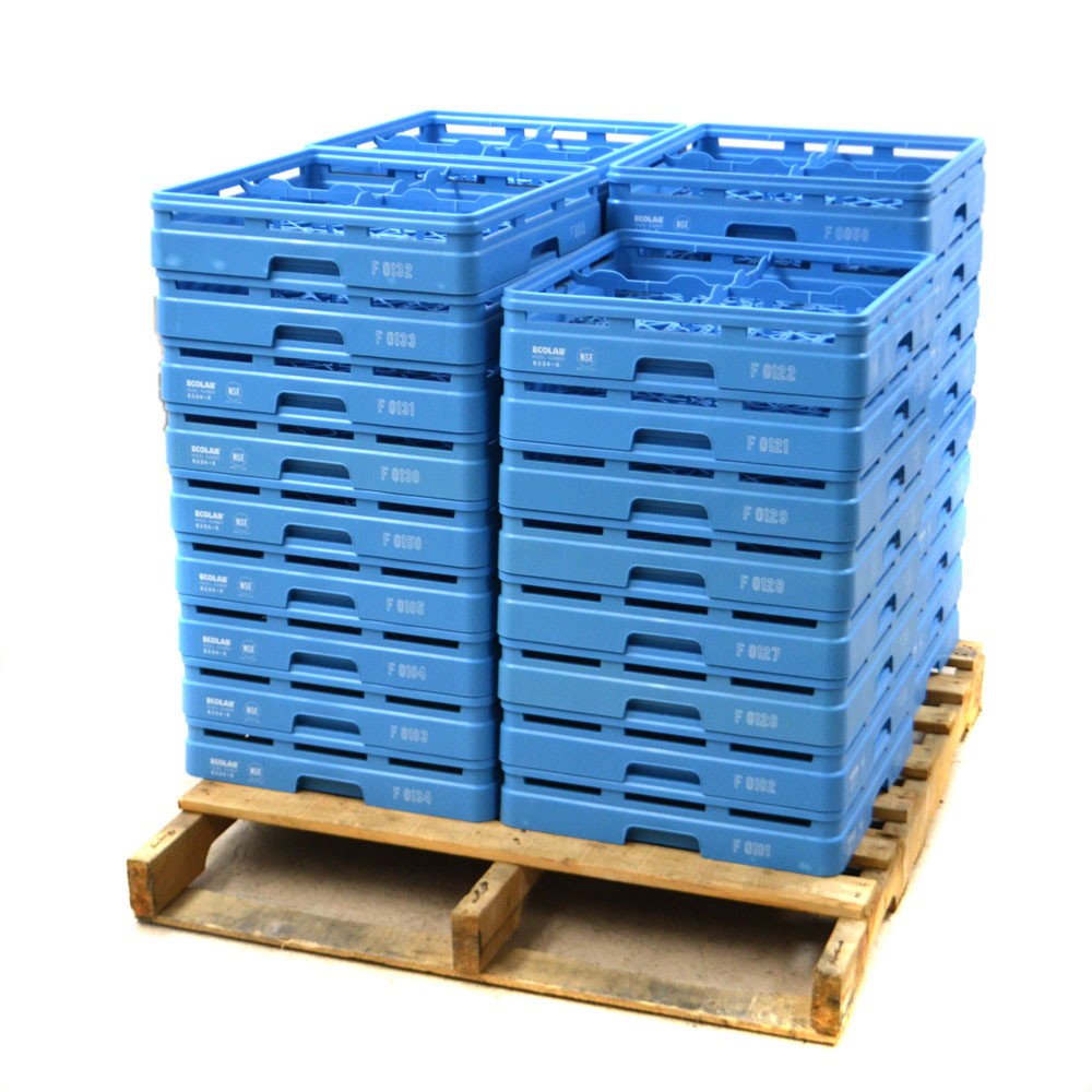 (Lot of 35) Ecolab 6324-X Blue 4-Compartment NSF Stacking Glass Washing Rack