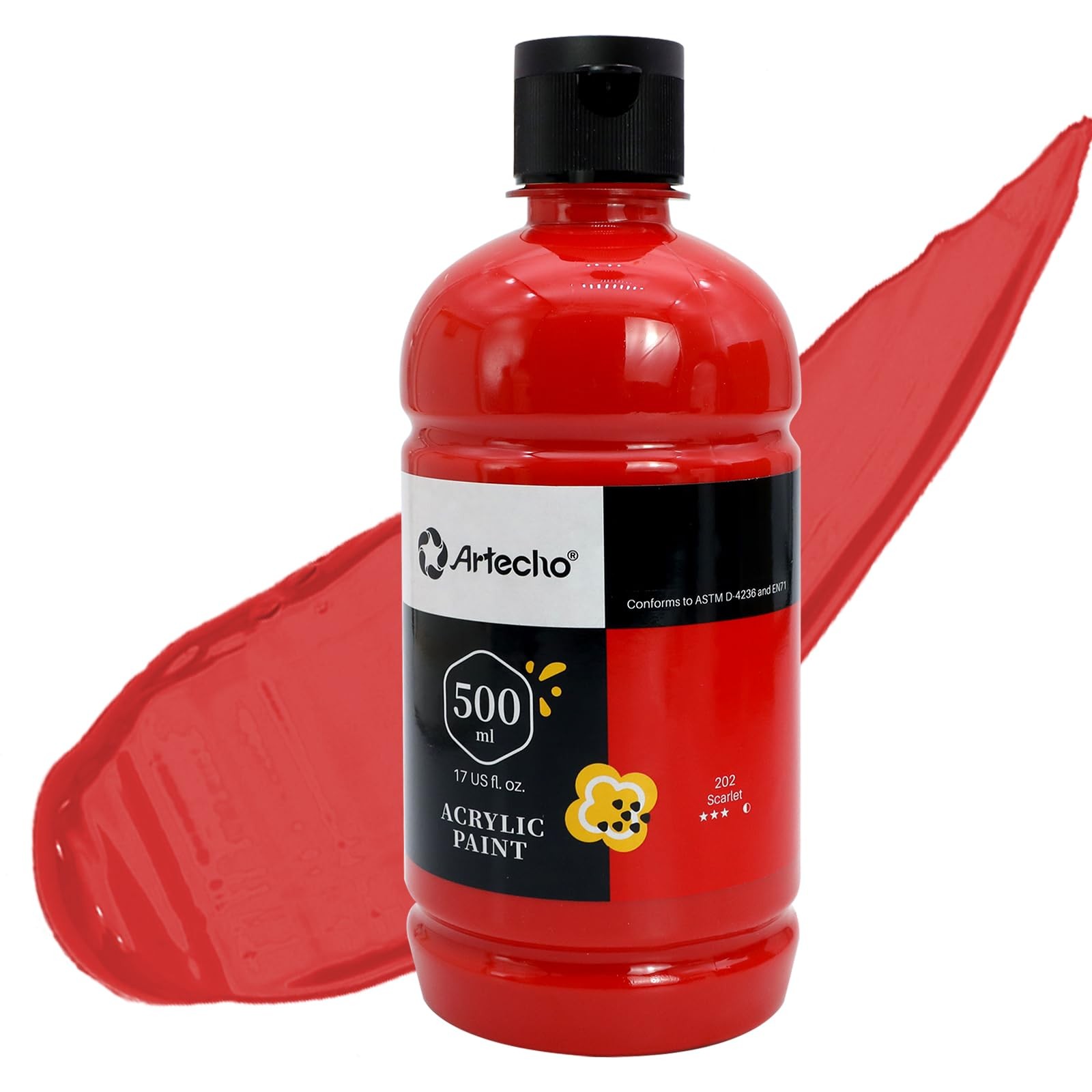 Artecho Scarlet Red Acrylic Paint 500ml/17oz - Canvas Wood Fabric Craft