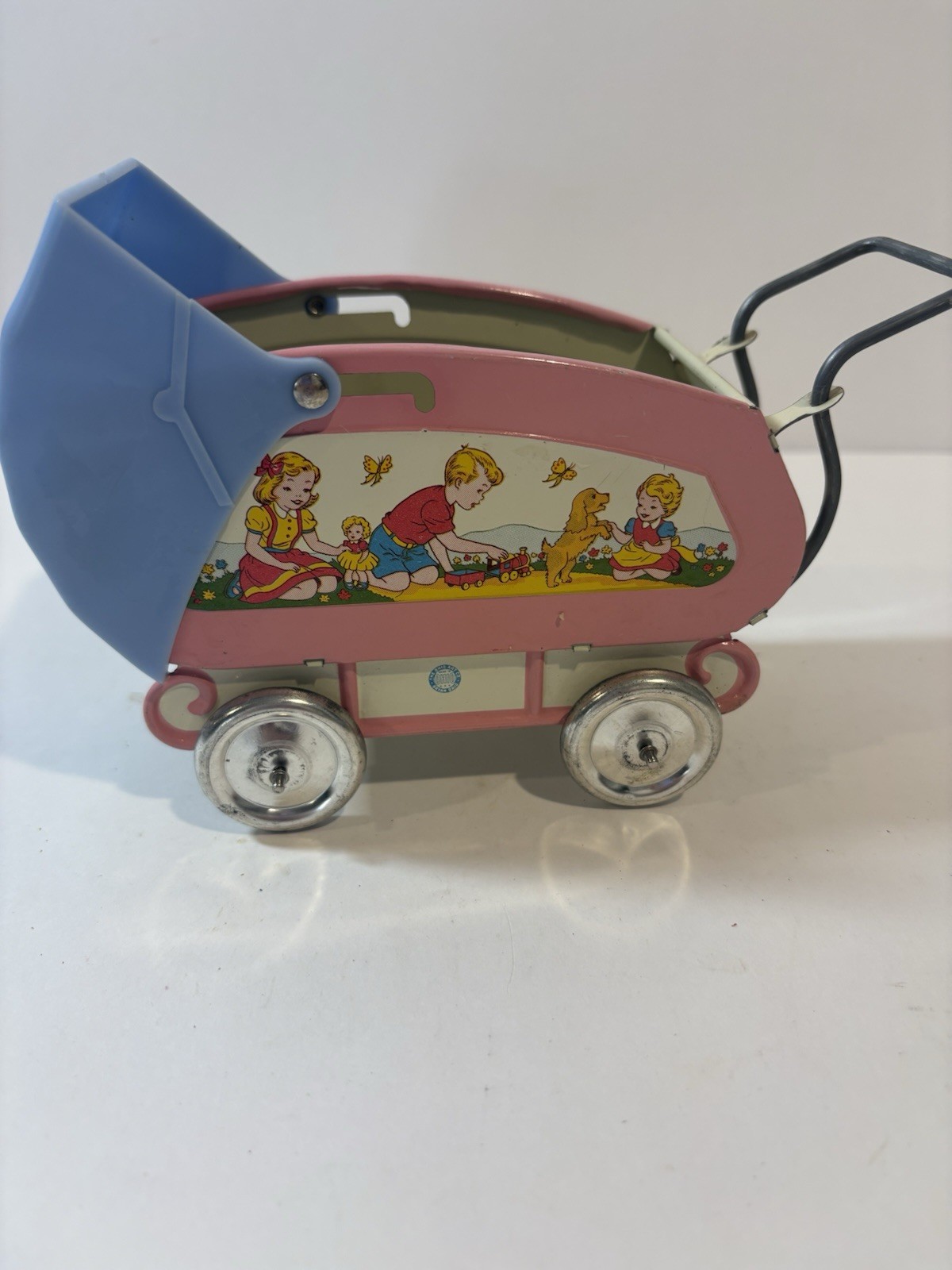 Vintage  1950s Ohio Art Tin Litho Baby Buggy Carriage Stroller Pram