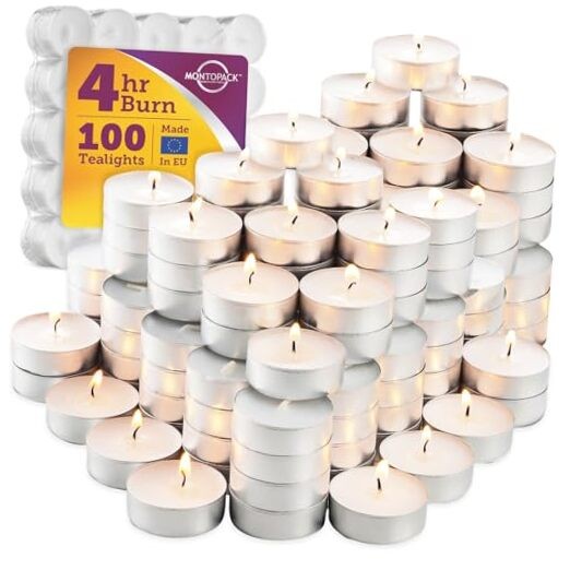  Unscented Tea Light Candles | 4 hours, White, Smokeless, Dripless 100 Pack