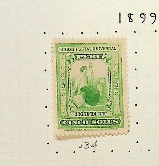 PERU Sc J34 LH ISSUE OF 1899 - POSTAGE DUE - (RM26)
