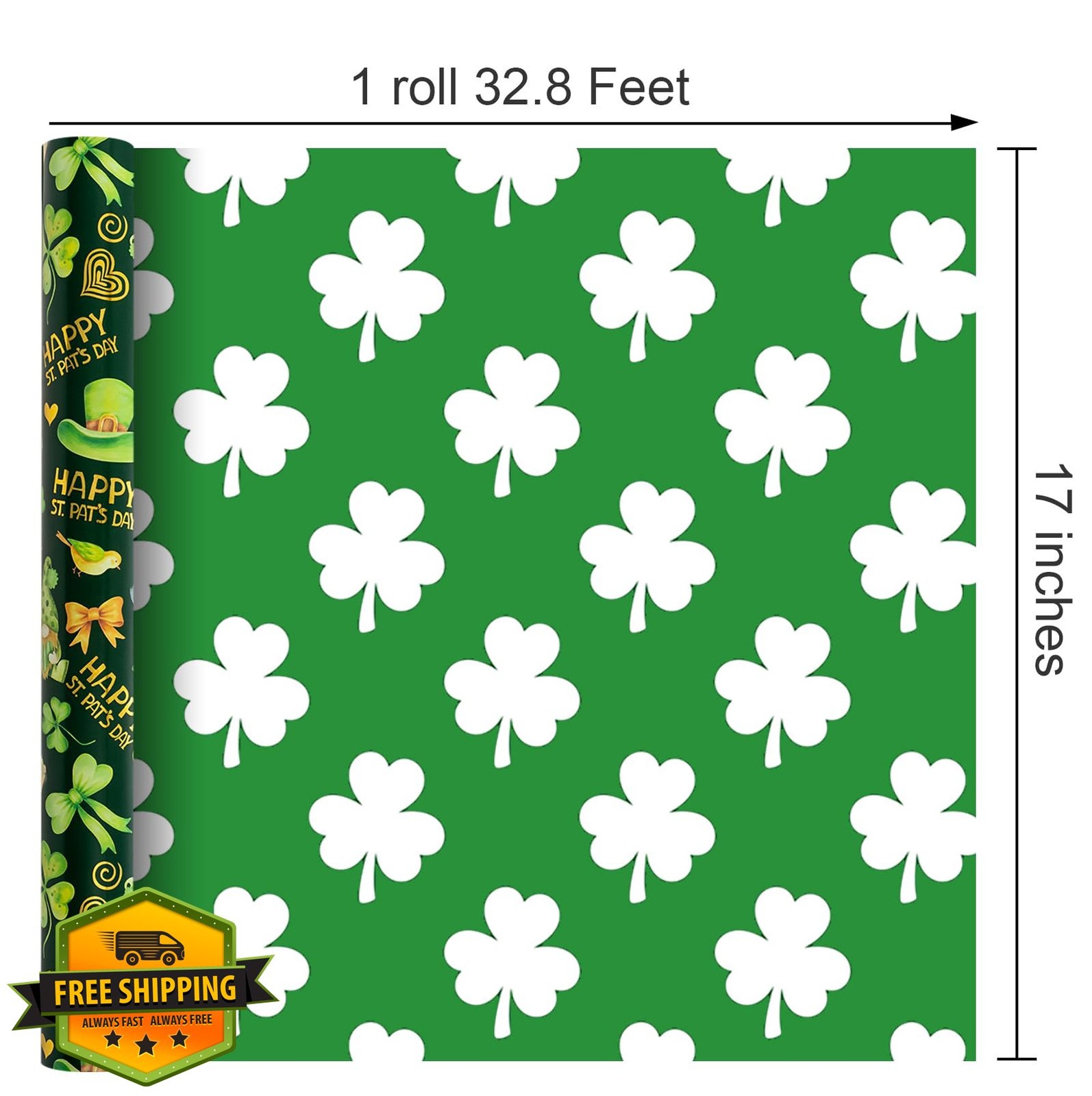 Yarcony St. Patrick's Day Wrapping Paper Metallic Gnomes Mini