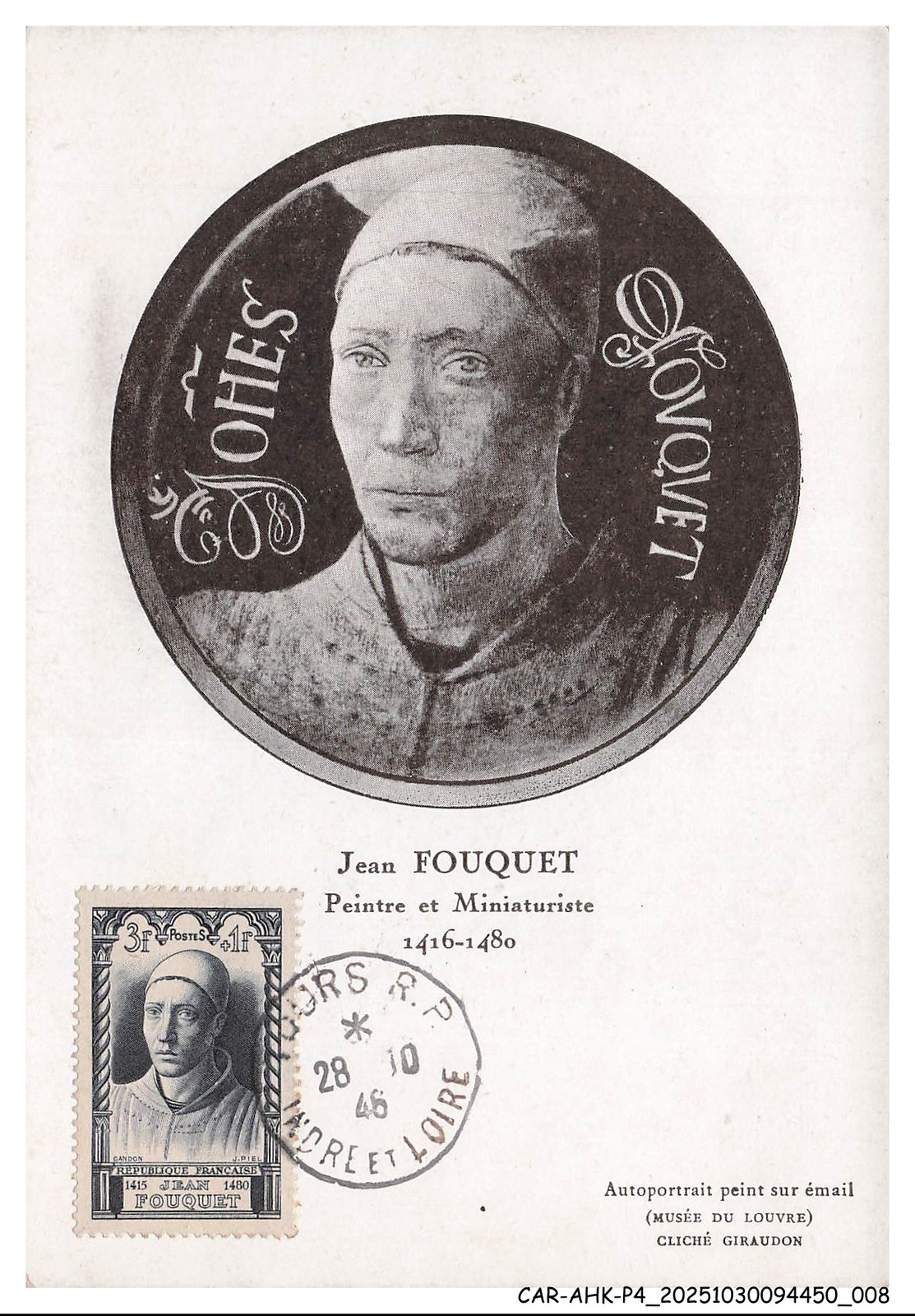 Car-AhkP4-0223-Maximum Cards - Jean Fouquet - Painter And Miniaturist - 1946