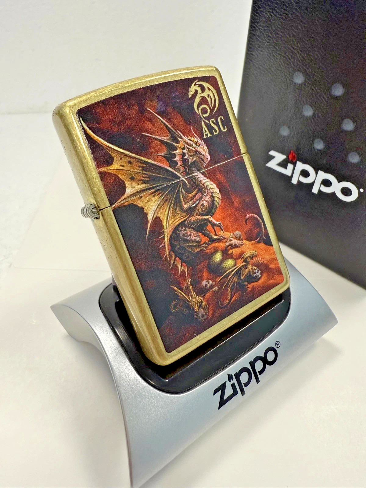 GENUINE Zippo Lighter ANNE STOKES DESERT DRAGON Street Brass NEW IN BOX
