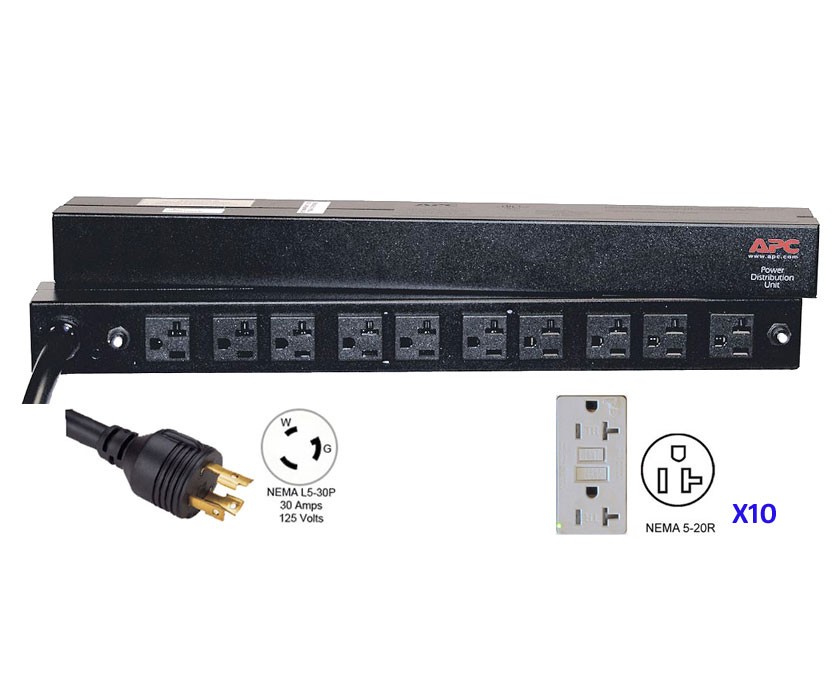 APC Basic Rack 2.88kVA PDU - 1U 19" Rack-mountable - NEMA L5-30P,10 x NEMA 5-20R