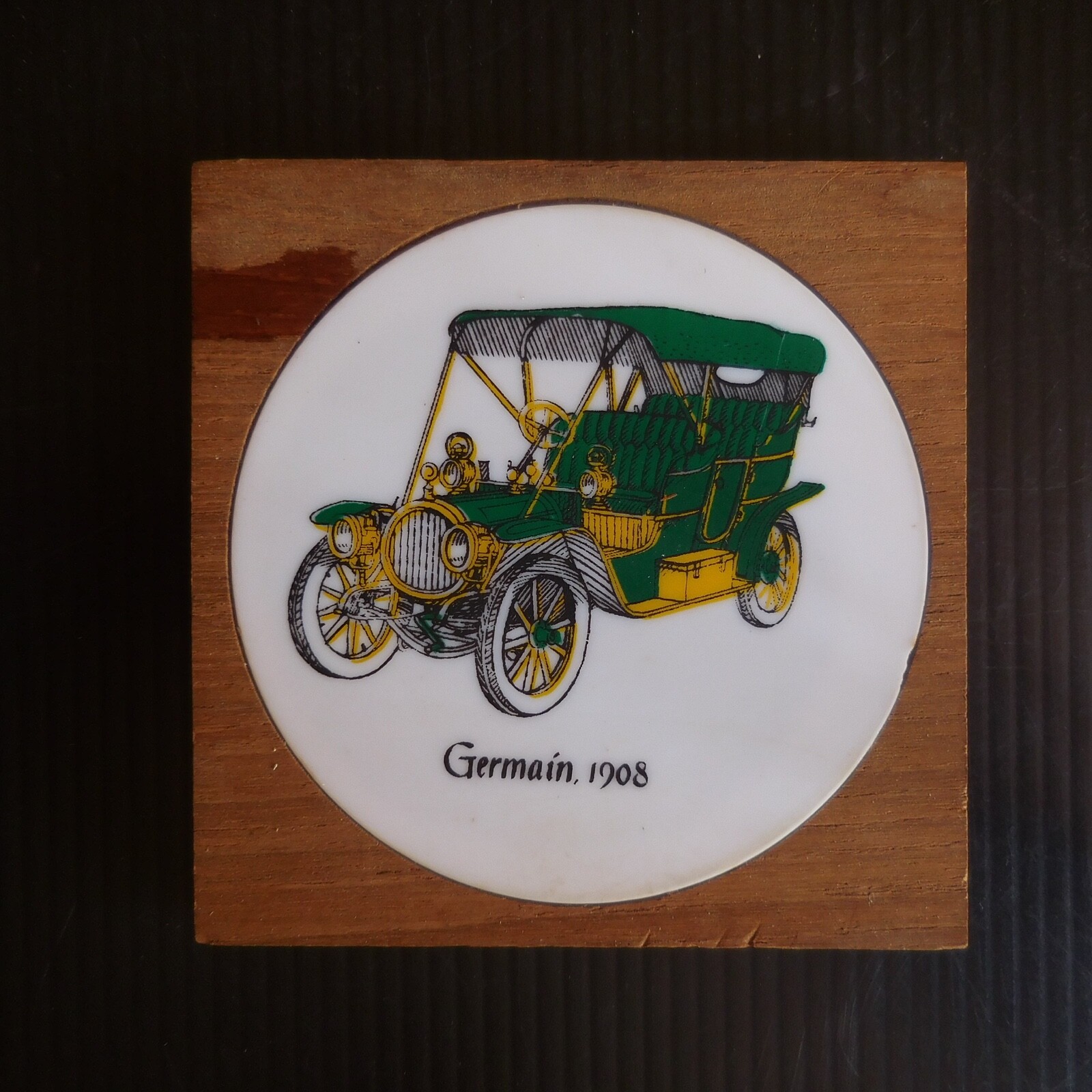 Germain 1908 France Vintage Old Car Miniature Glass Coaster N7480
