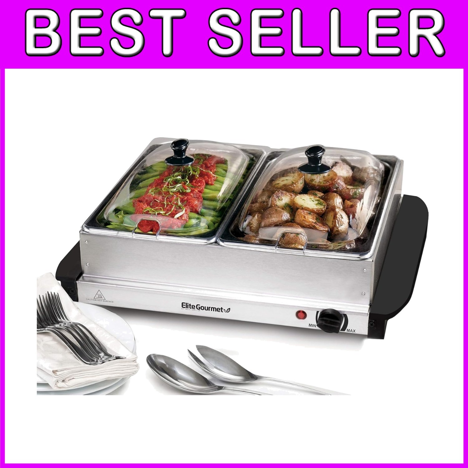 Stainless Steel Buffet Server, 2 Trays, Food Warmer, 5 Qt