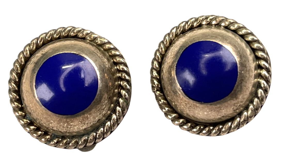 Vintage Taxco sterling silver lapis clip back earrings