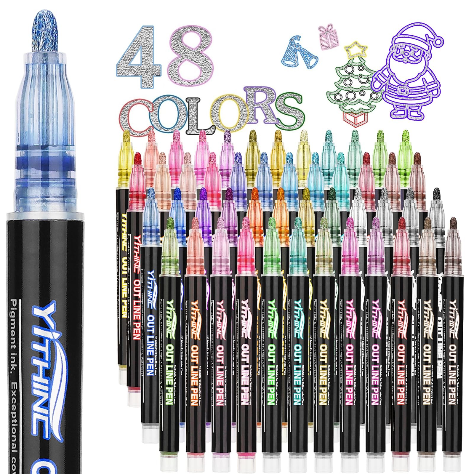 Outline Shimmer Markers, Tween Teen Girl 1 Count (Pack of 48), 48 Colors 