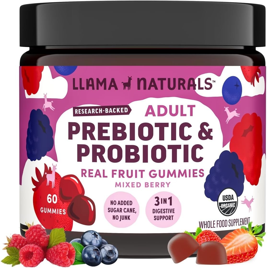 Probiotics for Women and Men with Prebiotic Fiber, Vegan, Organic, Probiotic Gum