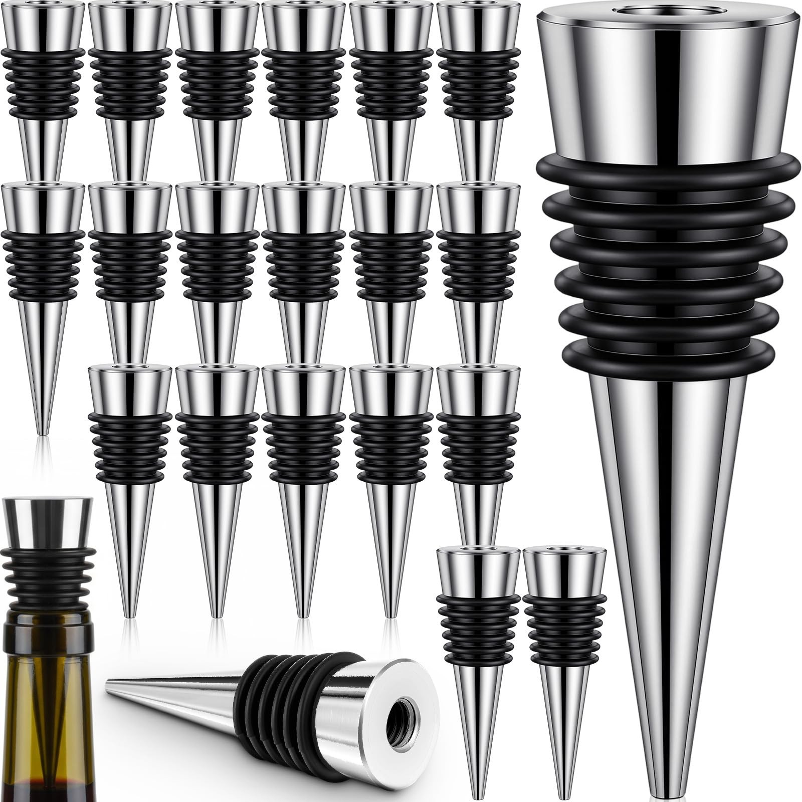 PercyEffie 20 Pack Stainless Steel Wine Stoppers Set, Beverage Small, Silver 