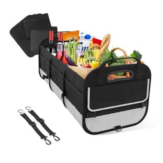 Large Organizer for Car, 95L Stretchable Storage Trunk Organizer Black & Gray