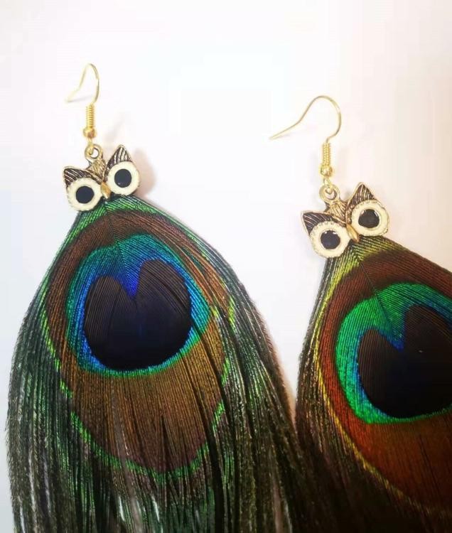 Natural PEACOCK Feather earrings Costume Jewelry Gift New Dangle Drop