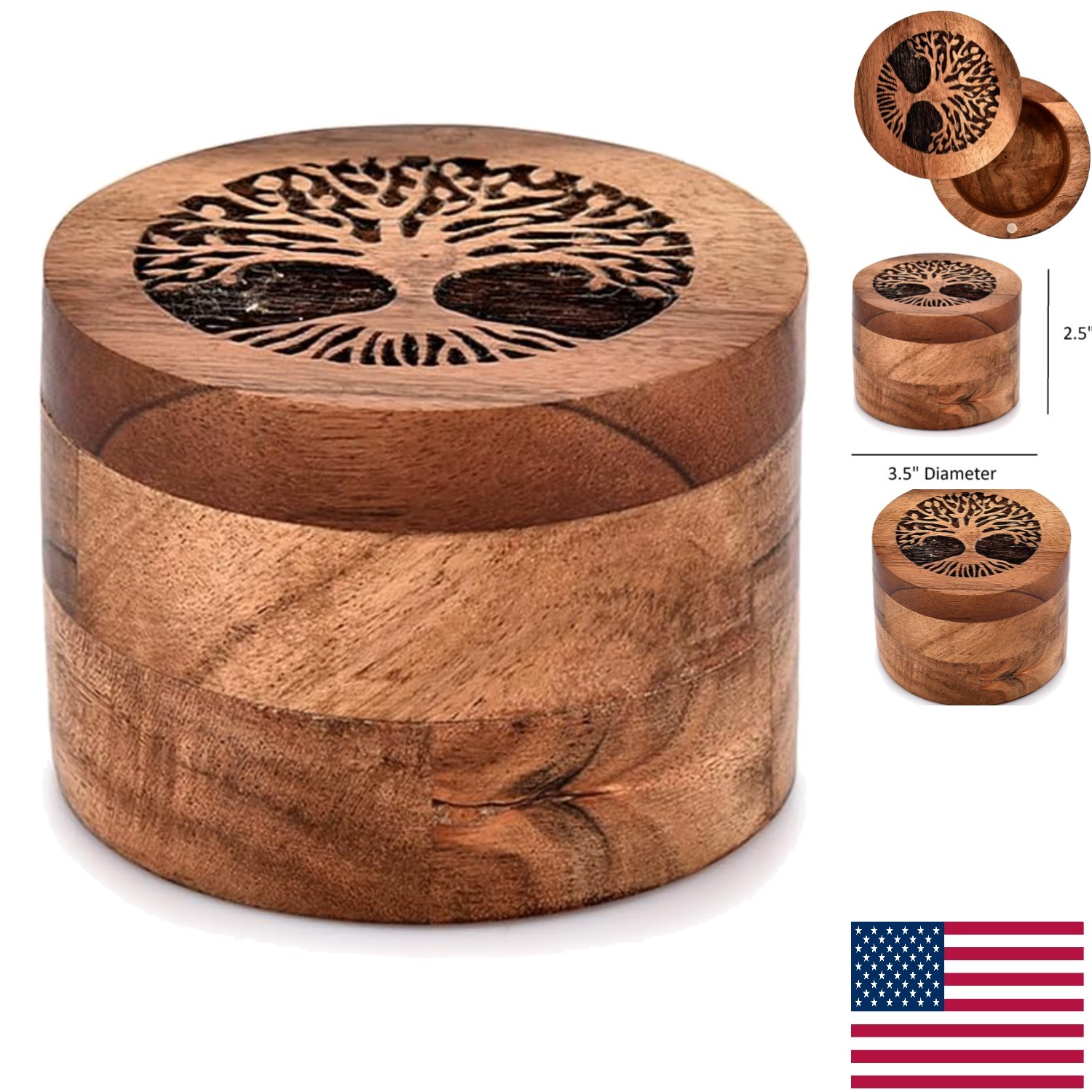 Artisan Acacia Wood Urn for Ashes - Beautiful Tree of Life Tribute Box