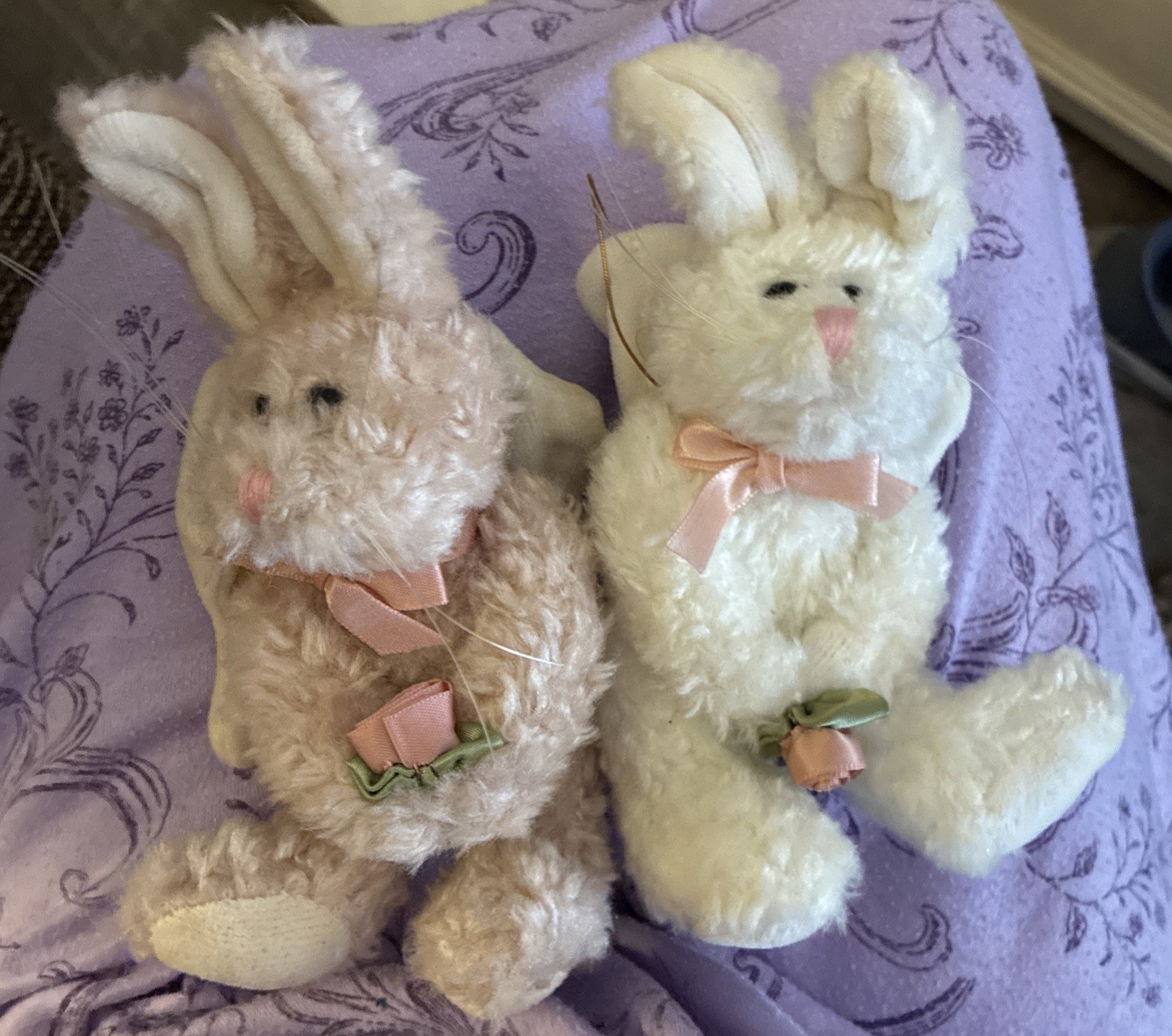 2 Boyds Bear Plush Ornaments 6" Tall Rabbits Angel White & Pink 