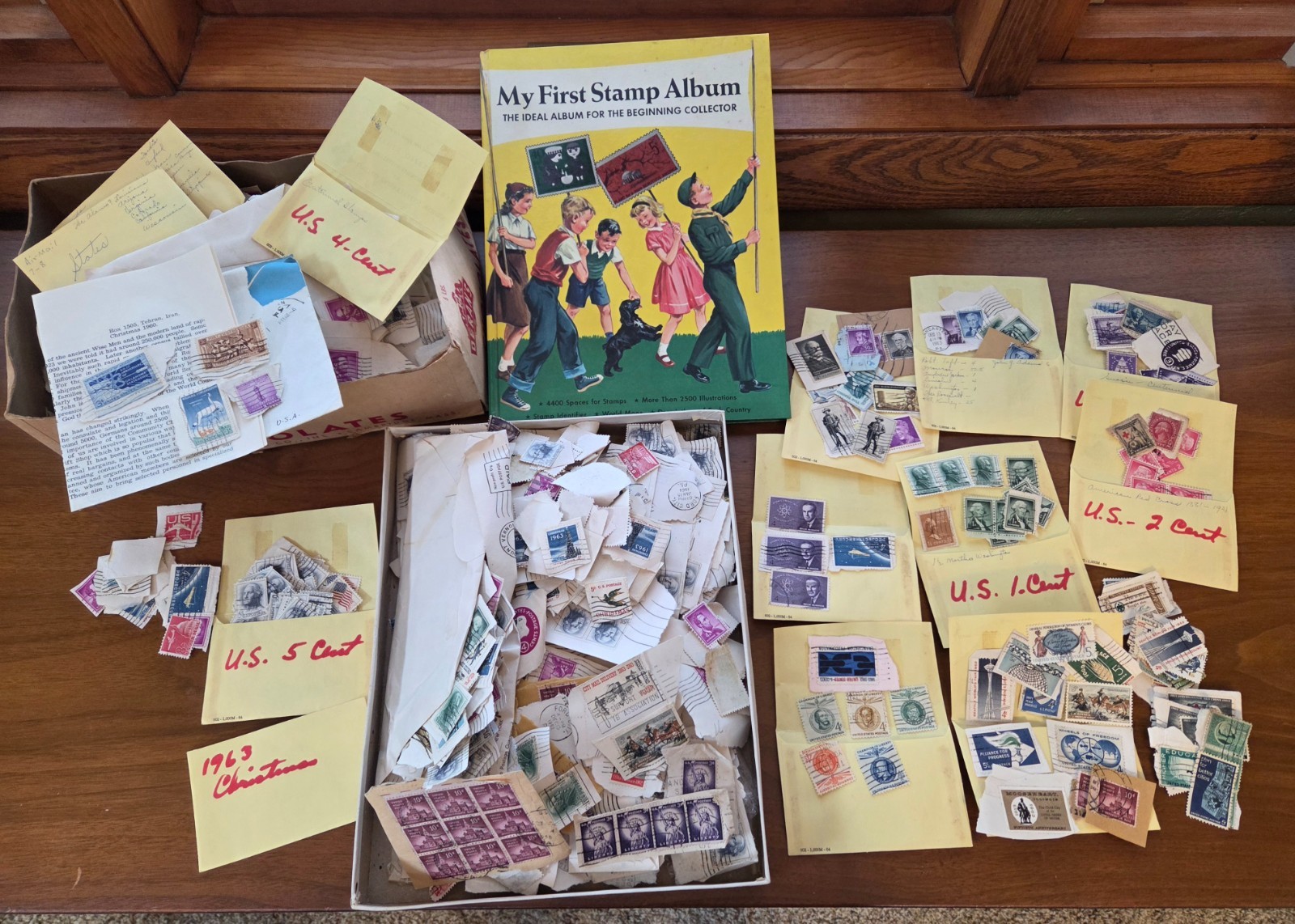 Vintage MY FIRST STAMP Album Stamp Collecting - Lots of Extra Stamps 50's - 70's