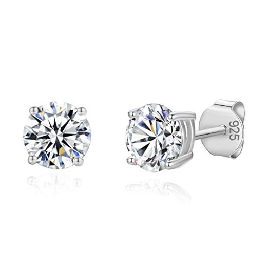925 Sterling 4 Prong Cubic Zirconia Stud Earrings for Women, 6mm Silver