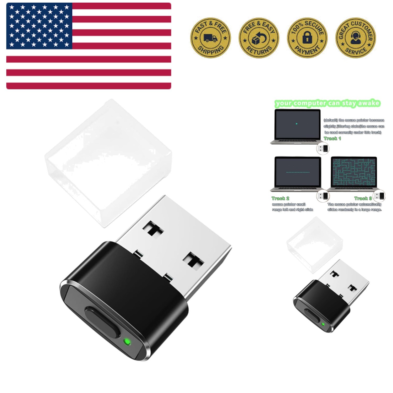 Mouse Jiggler Undetectable Mini with Switch Button, Portable Wireless USB Mou...