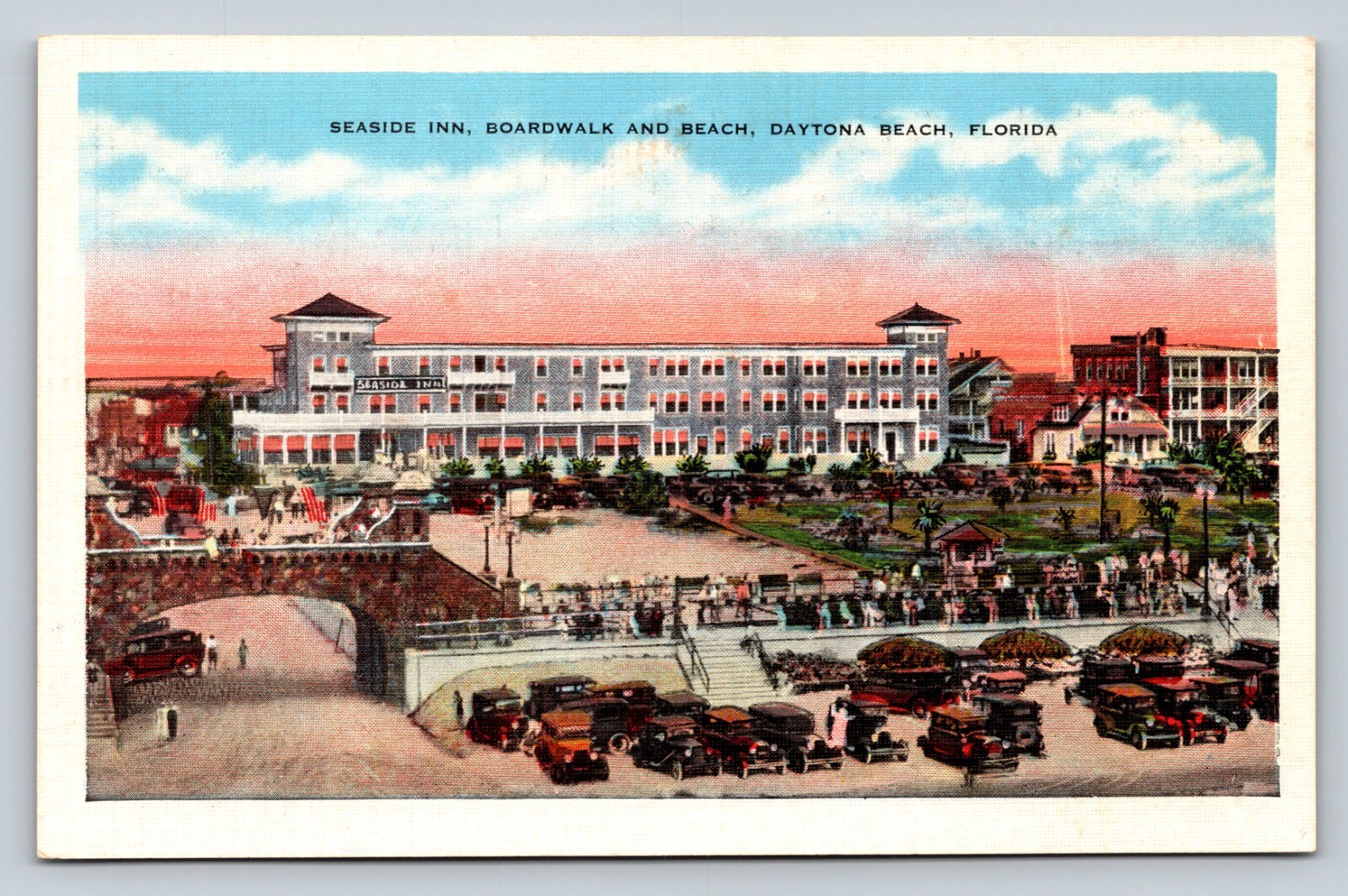 Daytona Beach Florida FL Seaside Inn Boardwalk & Beach VINTAGE Postcard