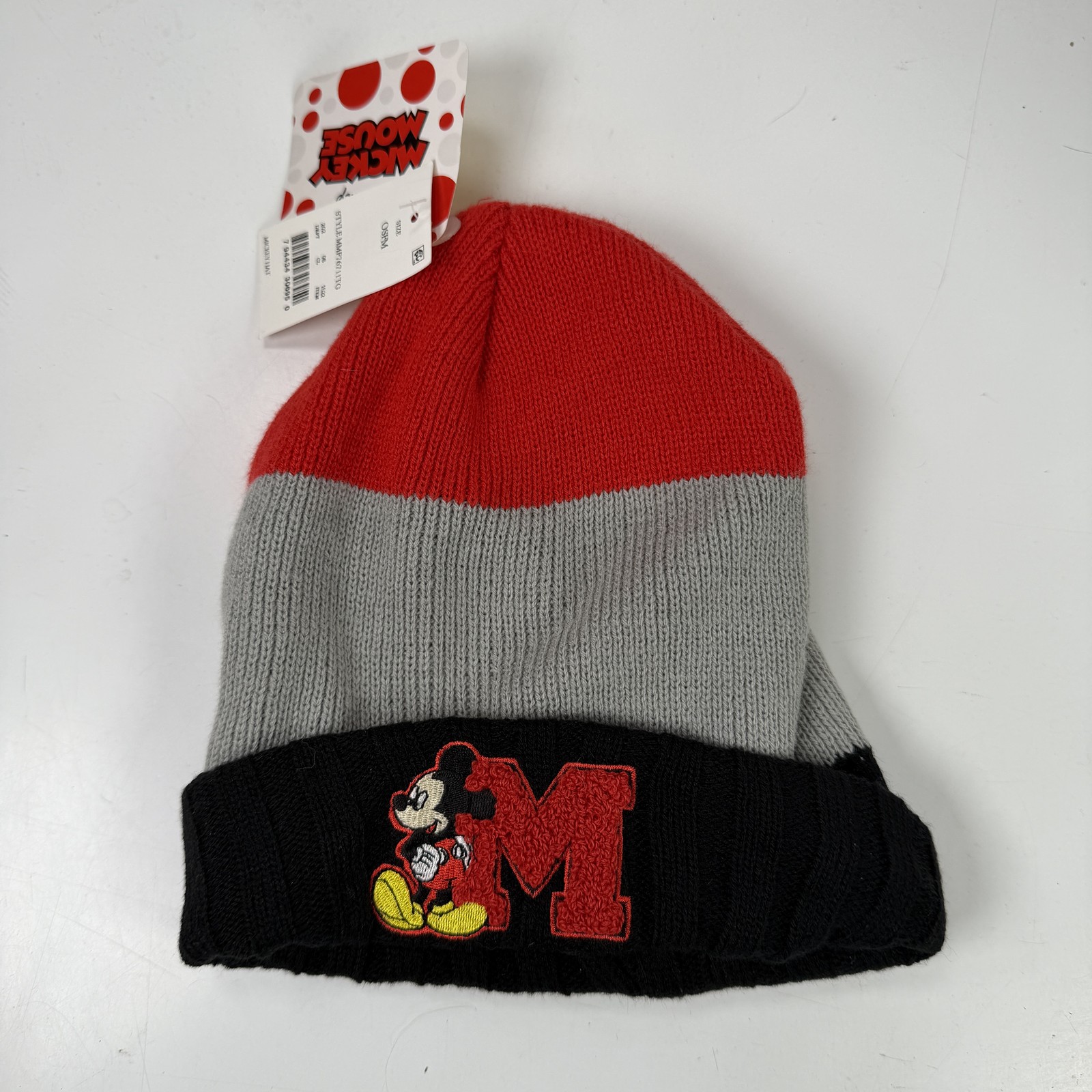 Disney Mickey Mouse Boys Red Gray Black Knit Beanie Hat OSFM New with Tags