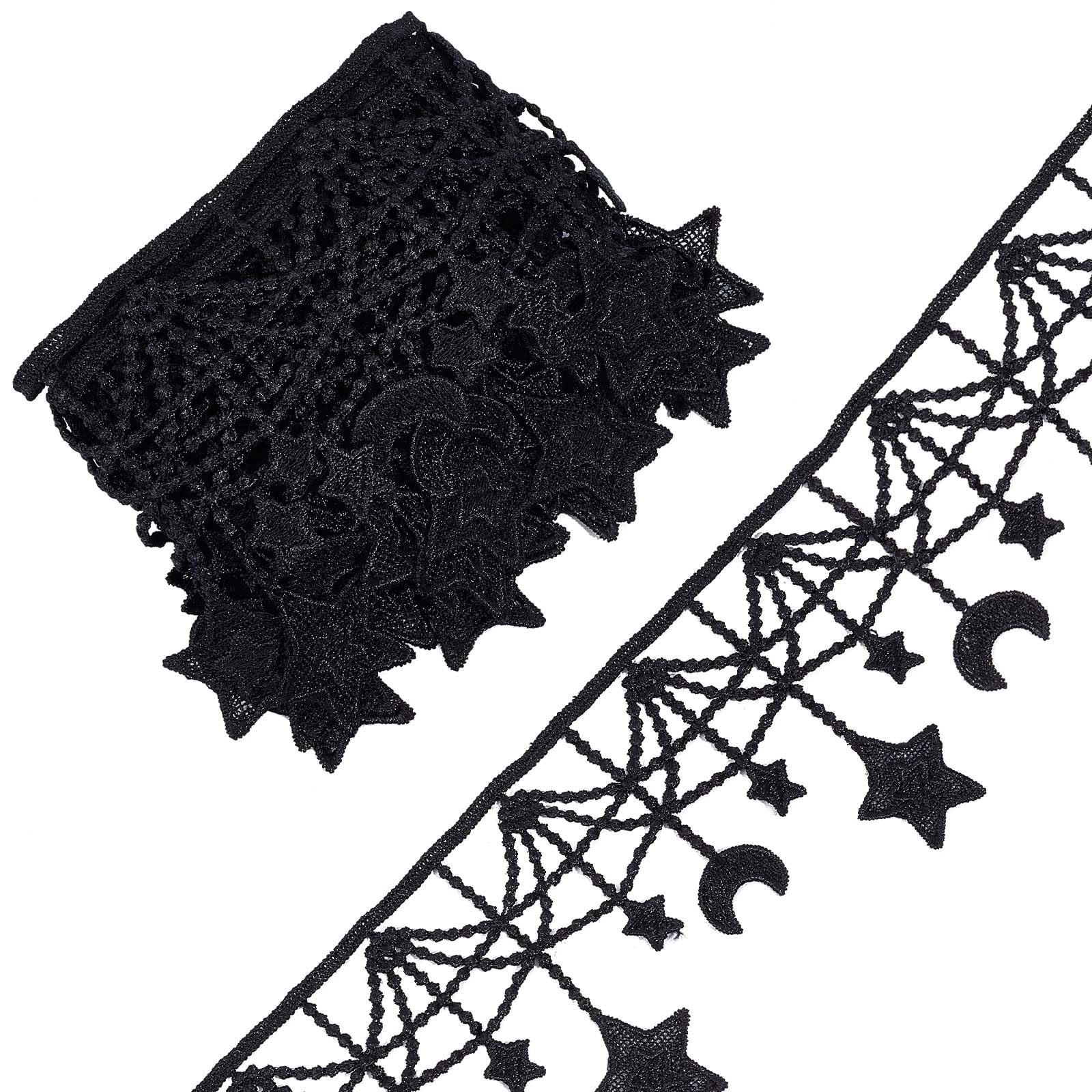 GORGECRAFT 3 Yards Black Embroidered Lace Trim Ribbon 3 yardsx10.8cm, 